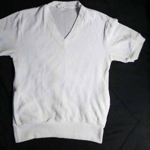 Other Vintage 70s Terry Cloth V-Neck T-Shirt Top Hippie Tennis Size S / US 4 / IT 40 - 3 Thumbnail