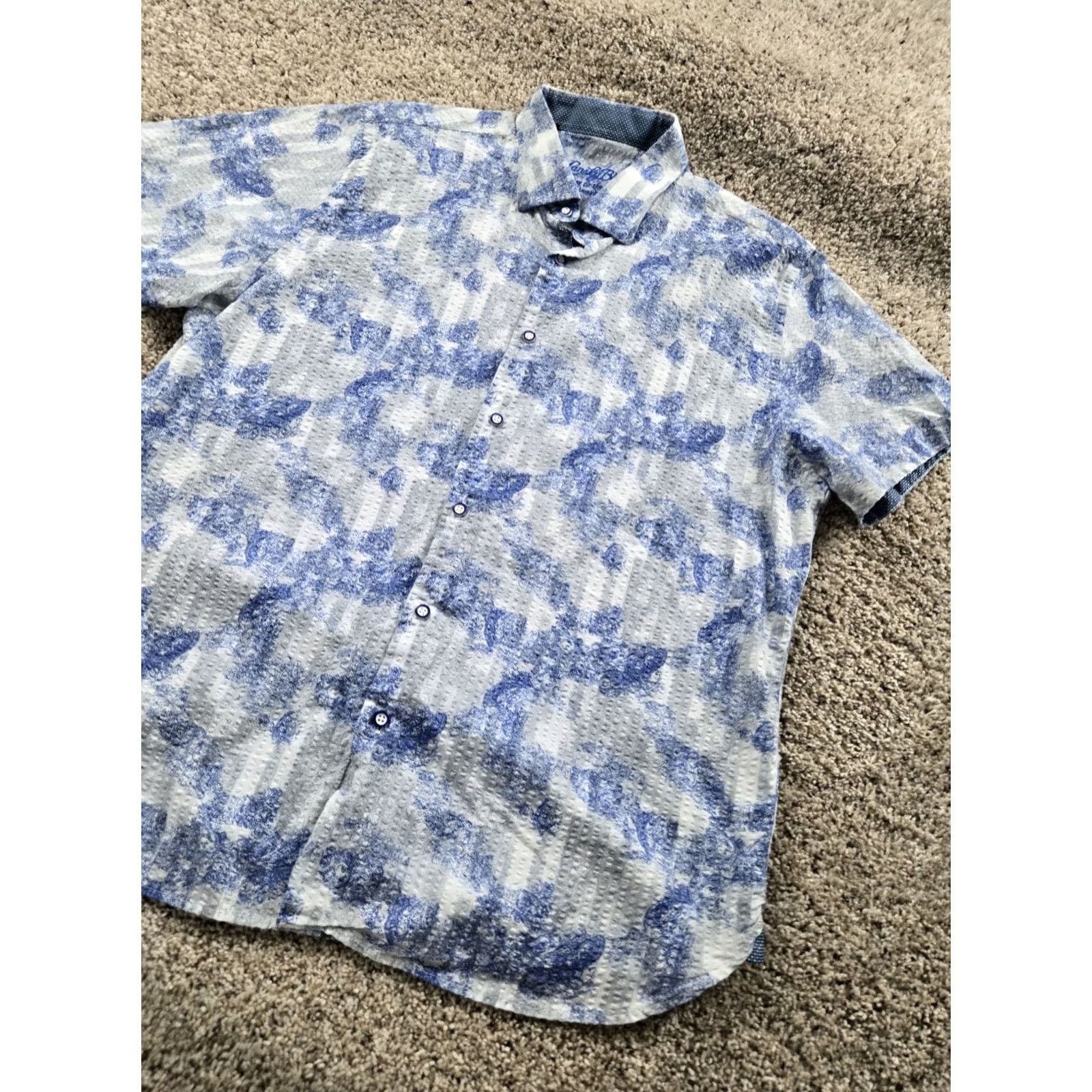 Vintage Lansky Bros Shirt Mens XL Blue Cotton Floral Button Up Camp Casual Short Sleeve Size US XL / EU 56 / 4 - 2 Thumbnail
