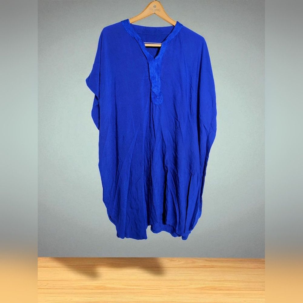 Handmade Unbranded Vibrant 2X Blue Women's Tunic Top Heavy Embroider Size XXL / US 16-18 / IT 52-54 - 1 Thumbnail
