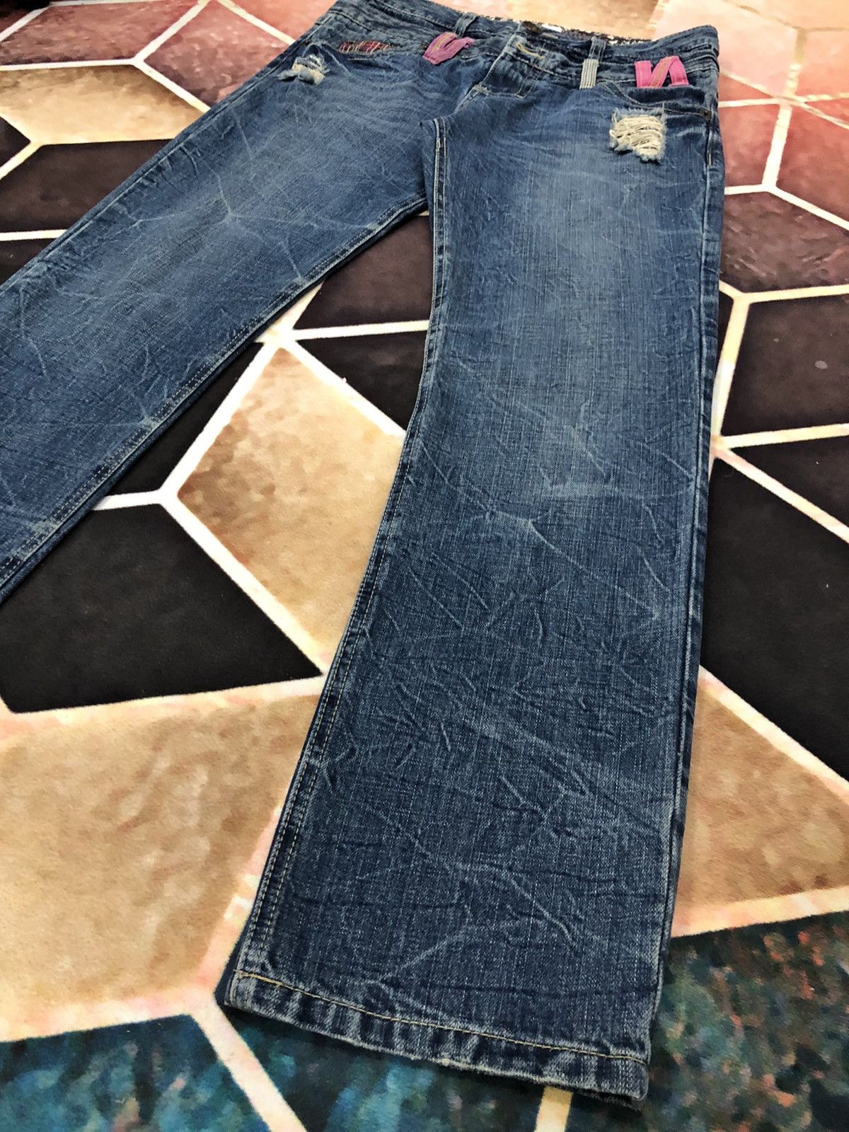 Japanese Brand × Seditionaries Vintage Colza Double Waist Distressed Faded Blue Jeans Size US 31 - 7 Thumbnail