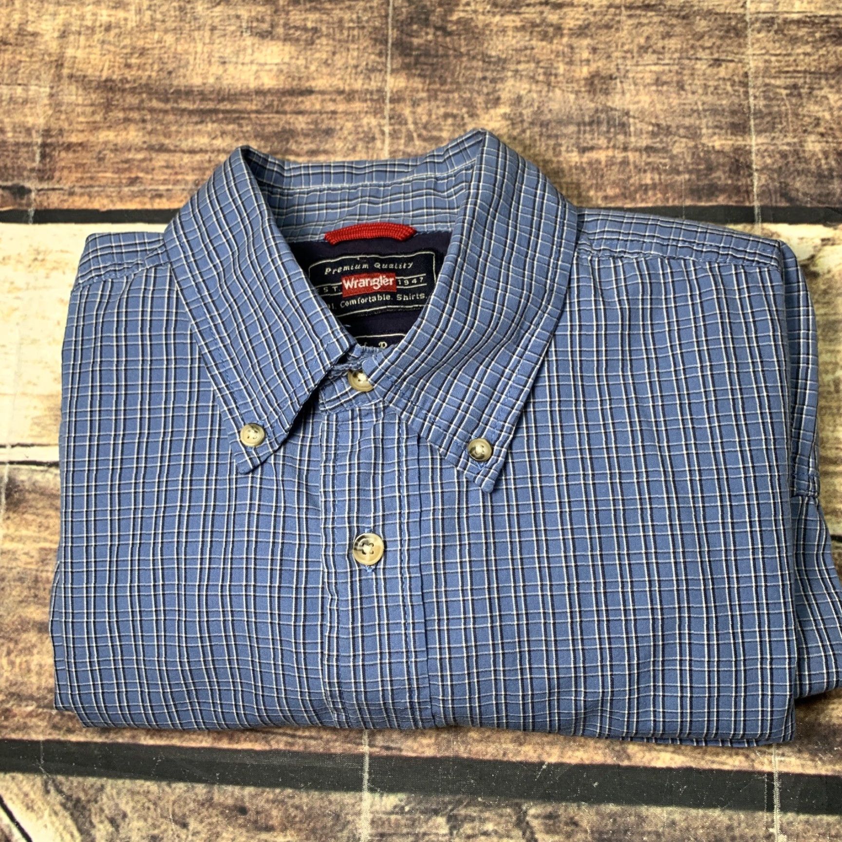 Wrangler Wrangler Short Sleeve Shirt Mens L Blue White Plaid Button Up Western Size US XL / EU 56 / 4 - 8 Thumbnail