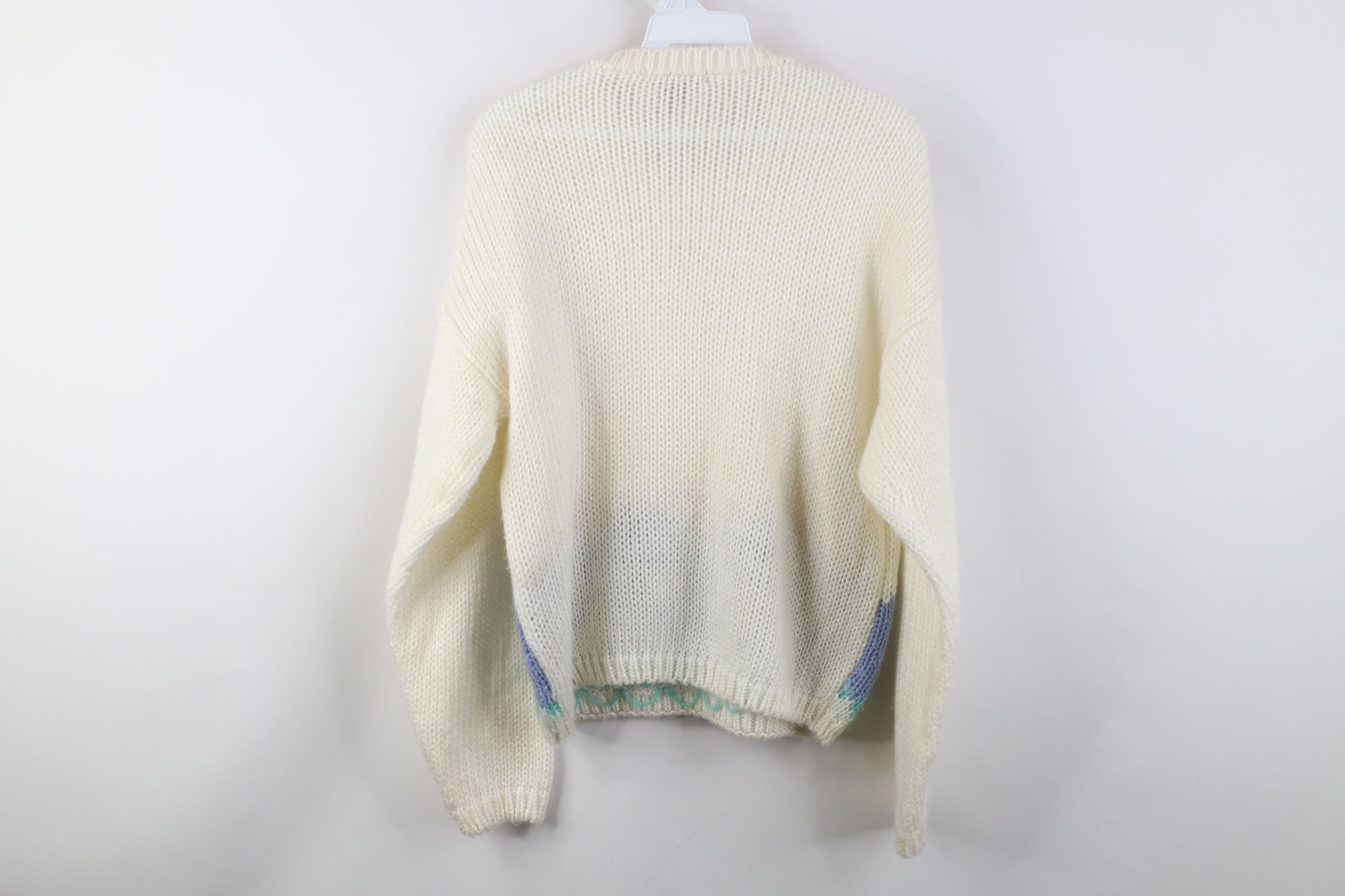 Vintage Vintage 90s Streetwear Embroidered Flower Cable Knit Sweater Size L / US 10 / IT 46 - 8 Thumbnail