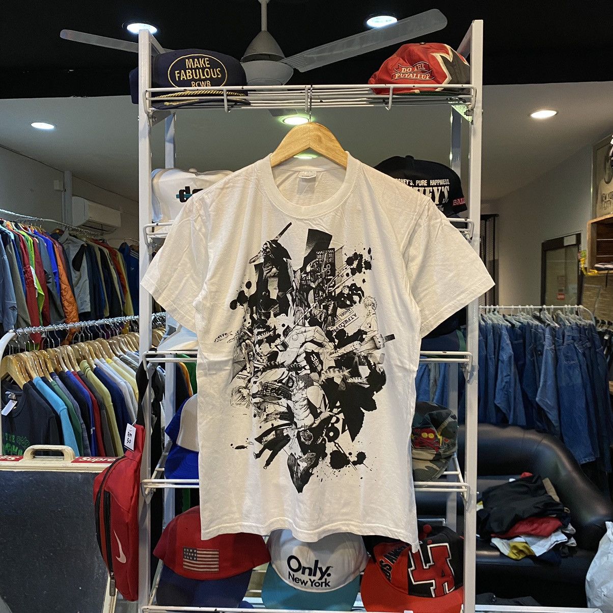 image of Vintage Neon Genesis Evangelion T Shirt in White, Men's (Size Small)