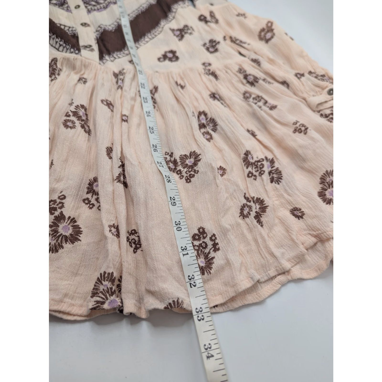 Free People Free People Printed Rayon Gauze From Your Heart Beige Boho Dress S Small Brown A-Line Womens Short Sleeve Size S / US 4 / IT 40 - 5 Thumbnail