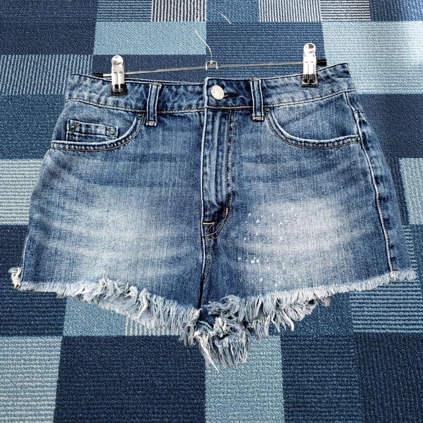 Bdg BDG Shorts Womens 27 Blue High Rise Denim Hot Pants Casual Regular Slim Fit Pockets Stone Wash Logo Button Zipper 90s? Size 27" / US 4 / IT 40 - 1 Thumbnail
