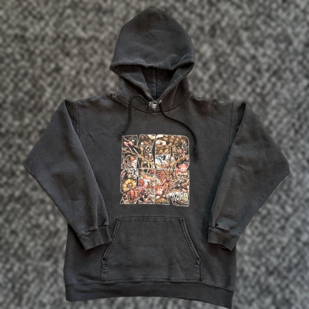 VINTAGE Korn Untouchables Hoodie M Black Logo Graphic Print 2000s Band Mens