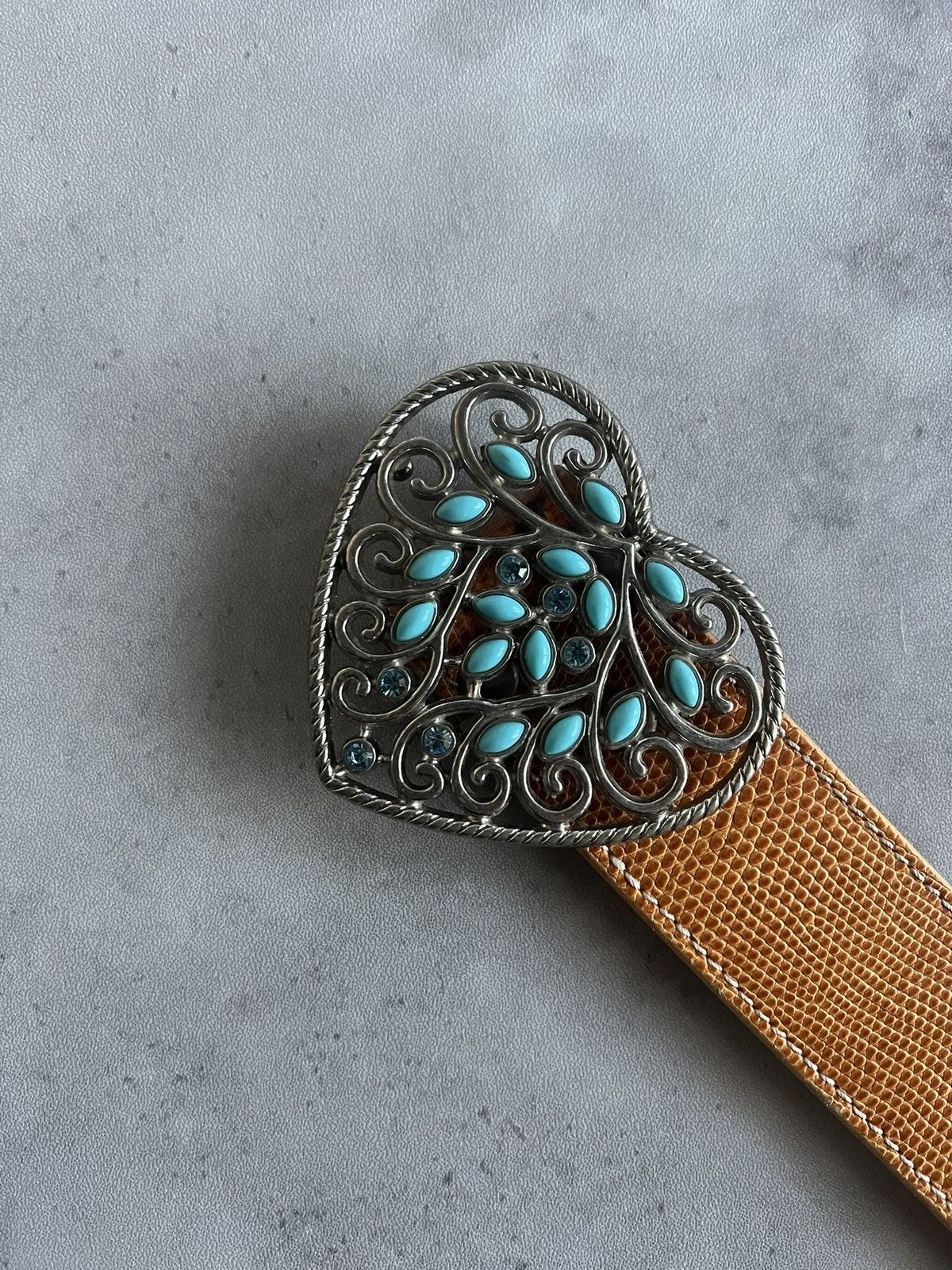 Japanese Brand Alzuni Turqoise Rhinestone Snake Print Heart Leather Belt Size ONE SIZE - 2 Thumbnail