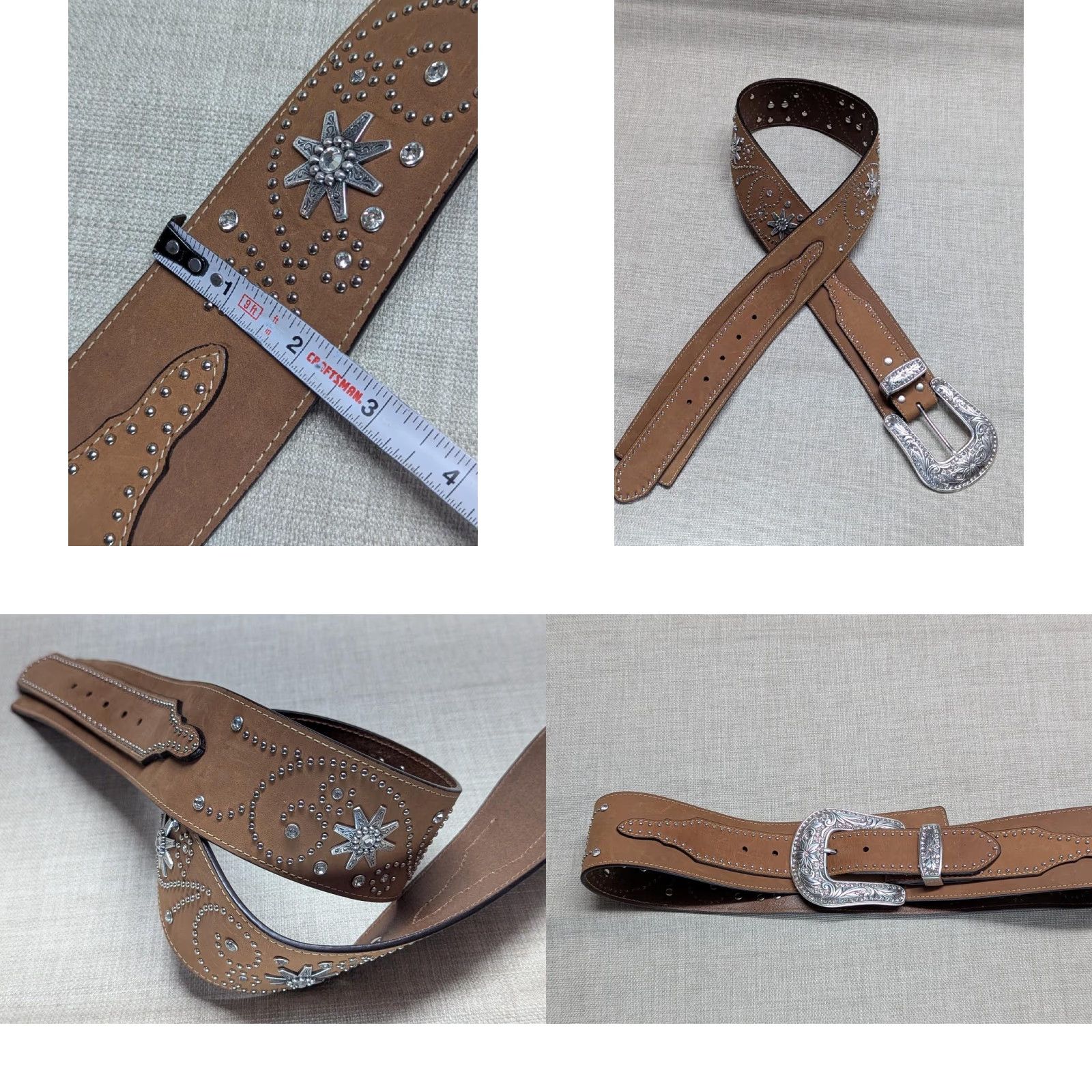 Vintage VINTAGE Nocona belt western belt 34 rhinestone studded leather brown 2.5" buckle Men Boys Mens Size 34 - 8 Thumbnail