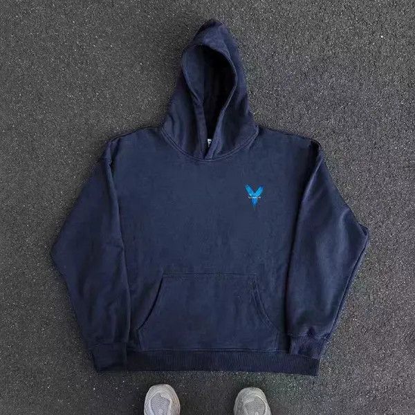 VIBE Vintage Street Hip Hop Blue Wing Print Hooded Sweatshirt Size US L / EU 52-54 / 3 - 2 Thumbnail