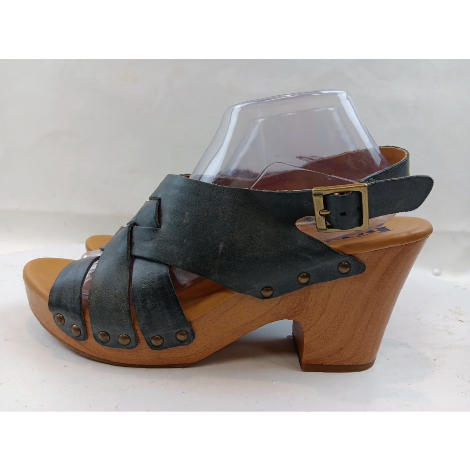 Vintage Korks Sandal Women’s Open Toe Slingback Leather Cushioned Footbed Blue Block Heel 10M Size US 10 / IT 40 - 5 Thumbnail