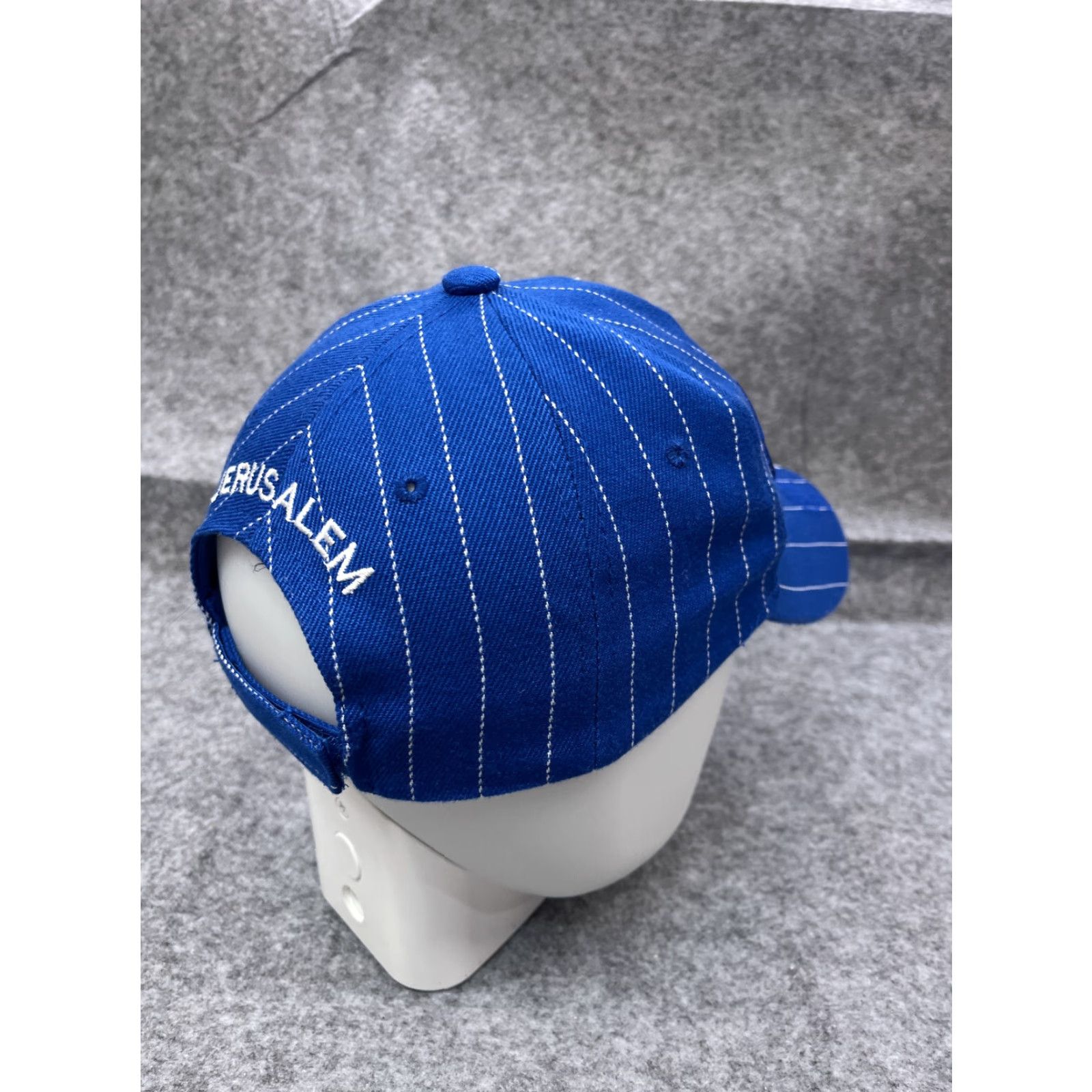 Vintage Jerusalem Hat Cap Strap Back Adult One Size Blue Pinstripe Cotton Poly Blend Size ONE SIZE - 7 Thumbnail