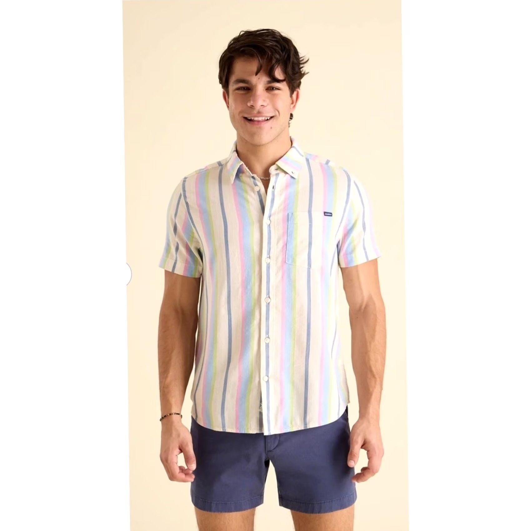 Chubbies Chubbies White Short Sleeve Button Up Shirt - Soft Serve Friday Stripes Size US XL / EU 56 / 4 - 2 Thumbnail