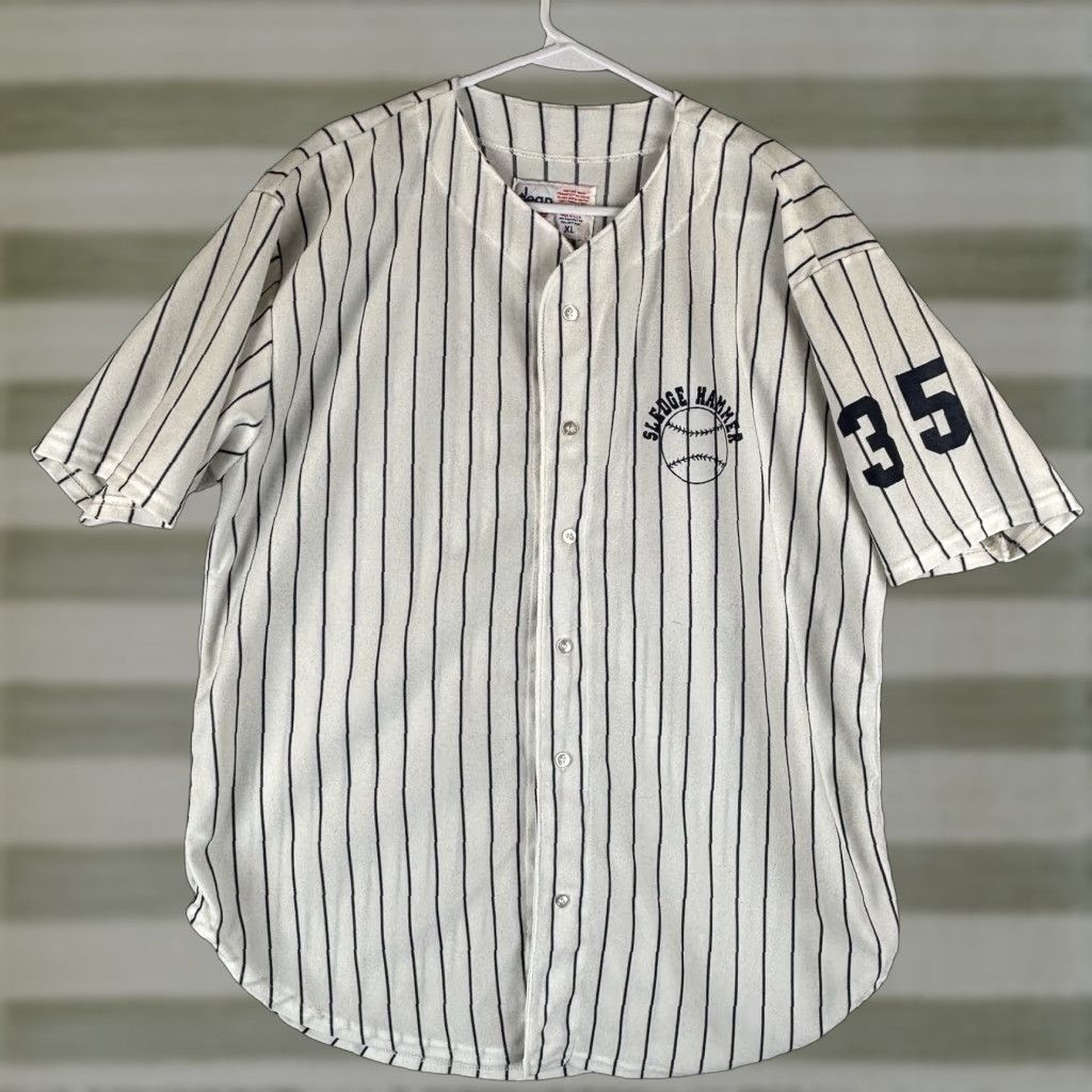 Vintage VINTAGE Baseball Jersey Mens XL White Navy Pinstripe Local League 80s Made USA Size US XL / EU 56 / 4 - 1 Thumbnail