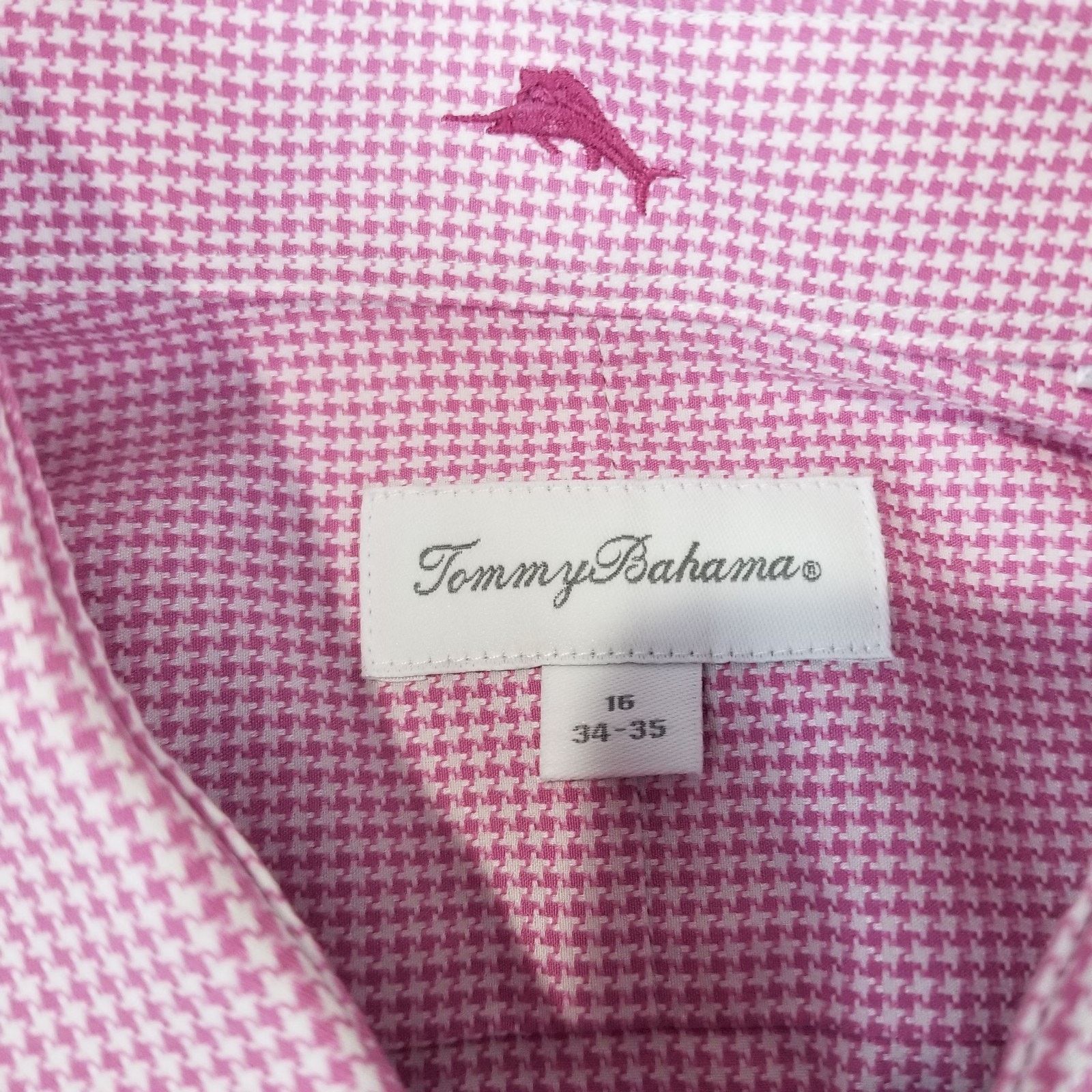 Tommy Bahama Tommy Bahama Shirt Mens Large 16 34/35 Pink Houndstooth Size US L / EU 52-54 / 3 - 4 Thumbnail