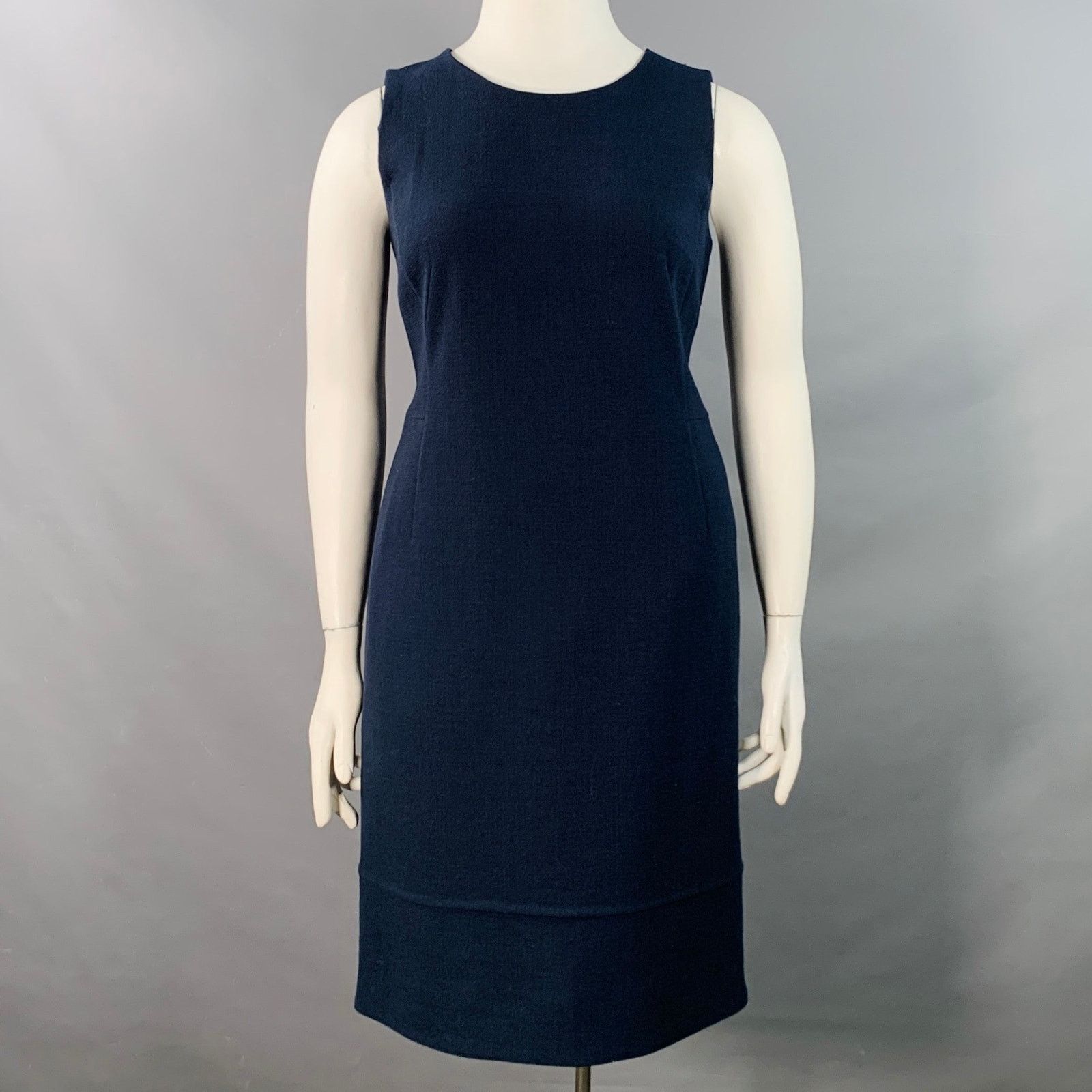 Akris AKRIS 12 Navy Wool Crepe Sleeveless Knee Length Sheath Dress Size XL / US 12-14 / IT 48-50 - 1 Thumbnail