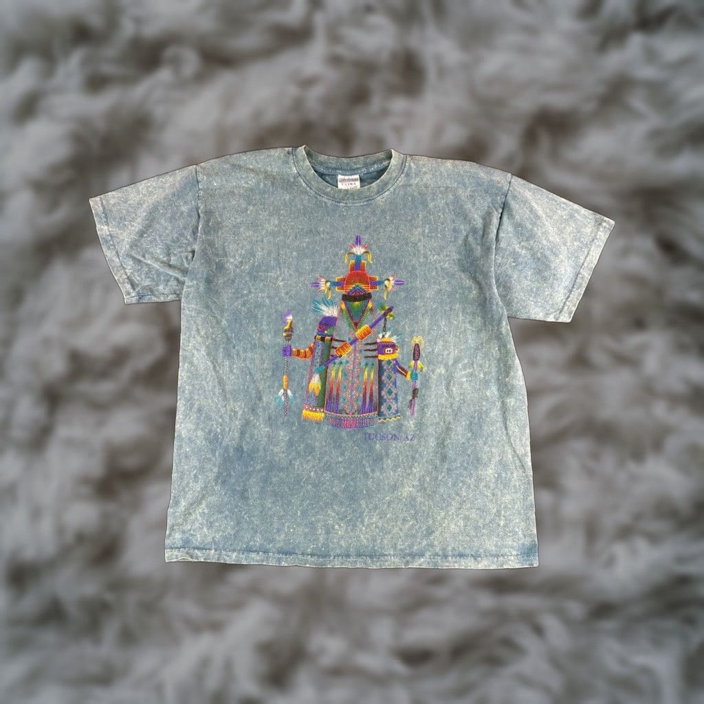 Gildan VINTAGE Tucson AZ Tribal T-Shirt Gildan Heavy Cotton XL Blue Mens 90s Graphic Printed Crew Neck Short Sleeve United States USA Size US XL / EU 56 / 4 - 1 Thumbnail