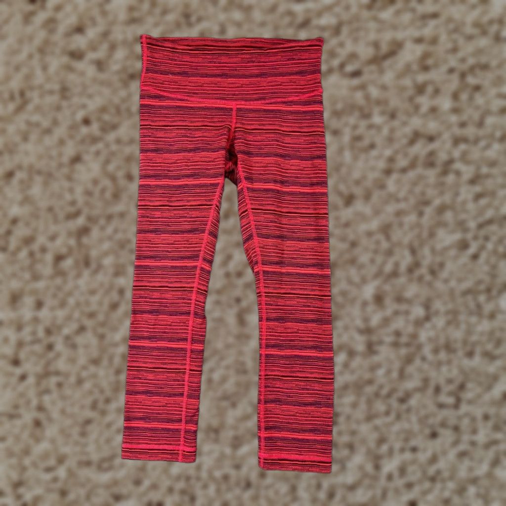 Lululemon Lululemon Wunder Under Pants Womens 4 Pink Stripe 21" Yoga Cropped High Rise Leggings with Pockets Cyber Boom Juice Alarming | Activewear Size 27" / US 4 / IT 40 - 1 Thumbnail