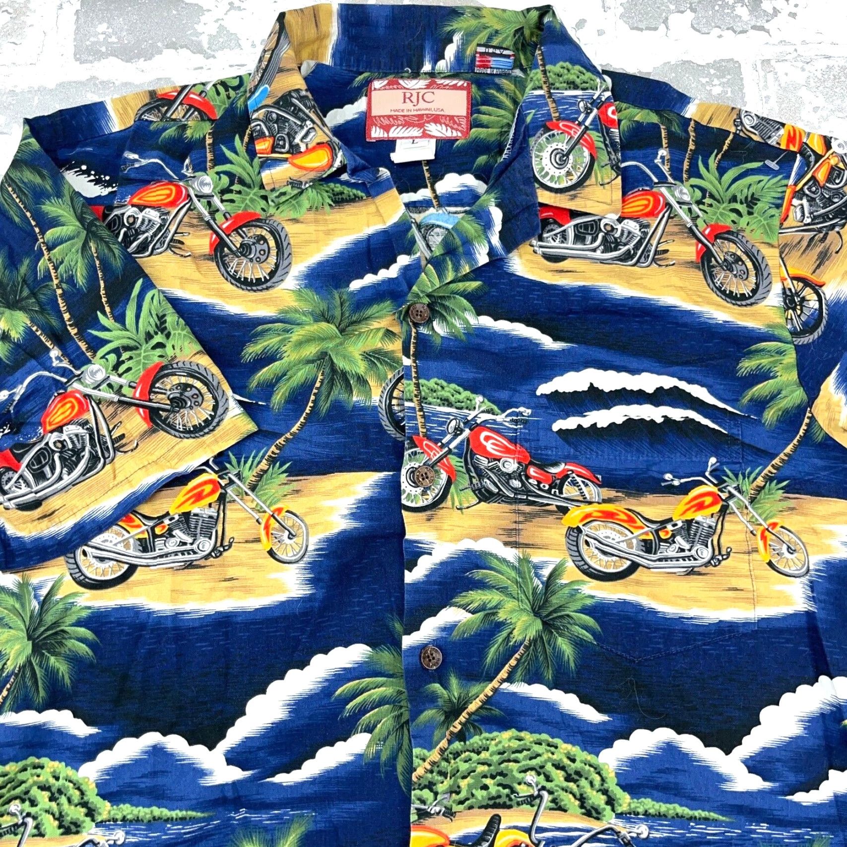 Vintage VINTAGE RJC Hawaiian Shirt Men Large Motorcycle Biker AOP Beach USA 90s Shirt Men L Blue Short Sleeve Button-Up Size US L / EU 52-54 / 3 - 2 Thumbnail