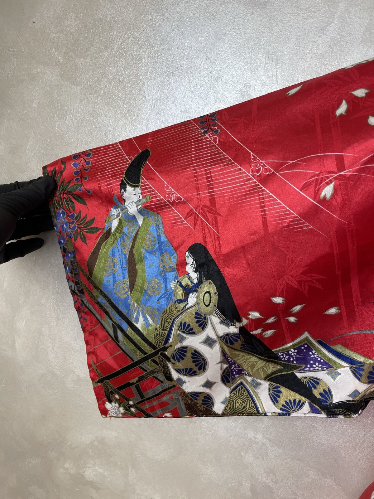 Japanese Brand Rare Red Kimono Robe Made in Japan – Floral & Samurai Design Size M / US 6-8 / IT 42-44 - 7 Thumbnail