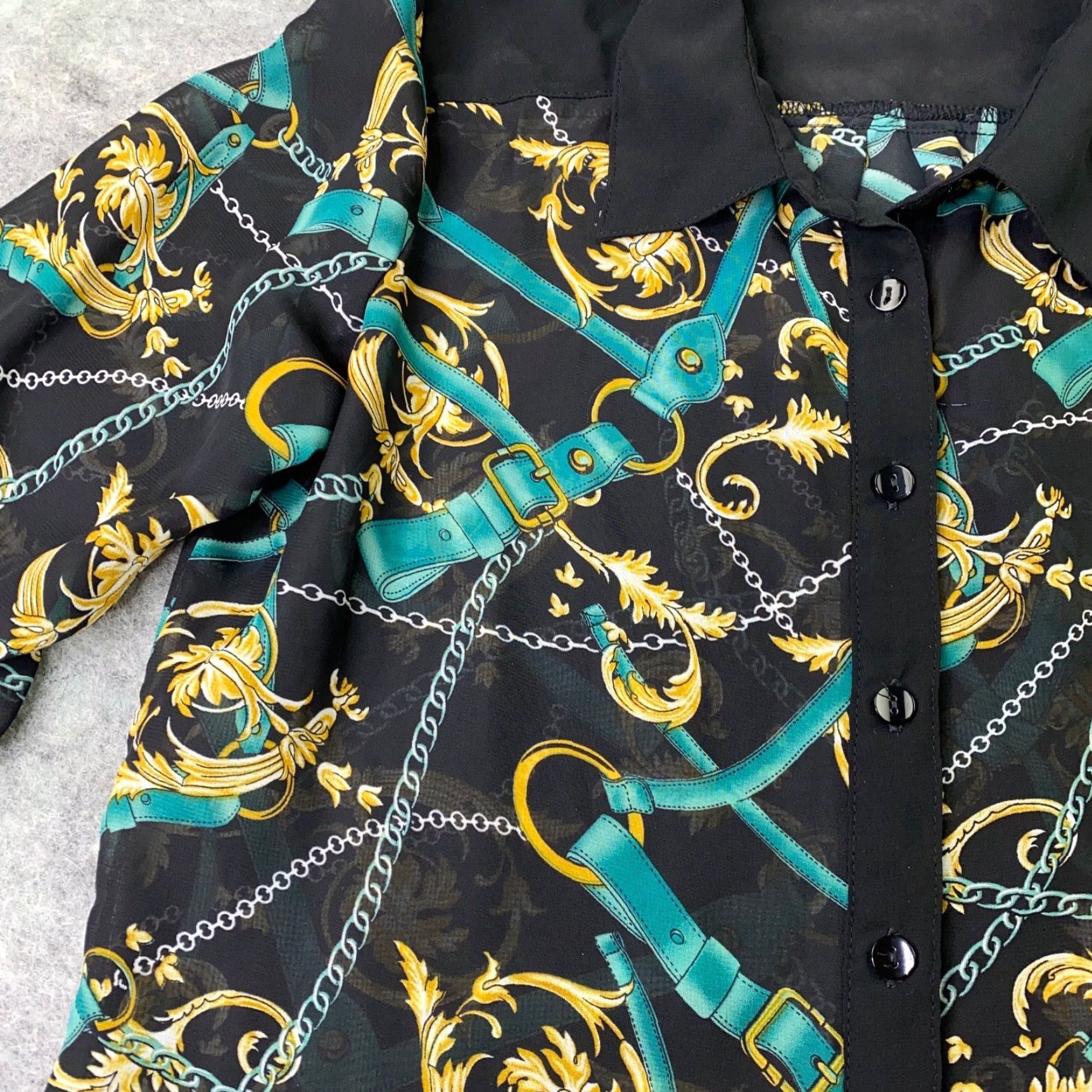 Vintage BCX Shirt Womens Medium Black Roll-Tab Sleeve Sheer Horse Equestrian Riding Womens Size M / US 6-8 / IT 42-44 - 6 Thumbnail
