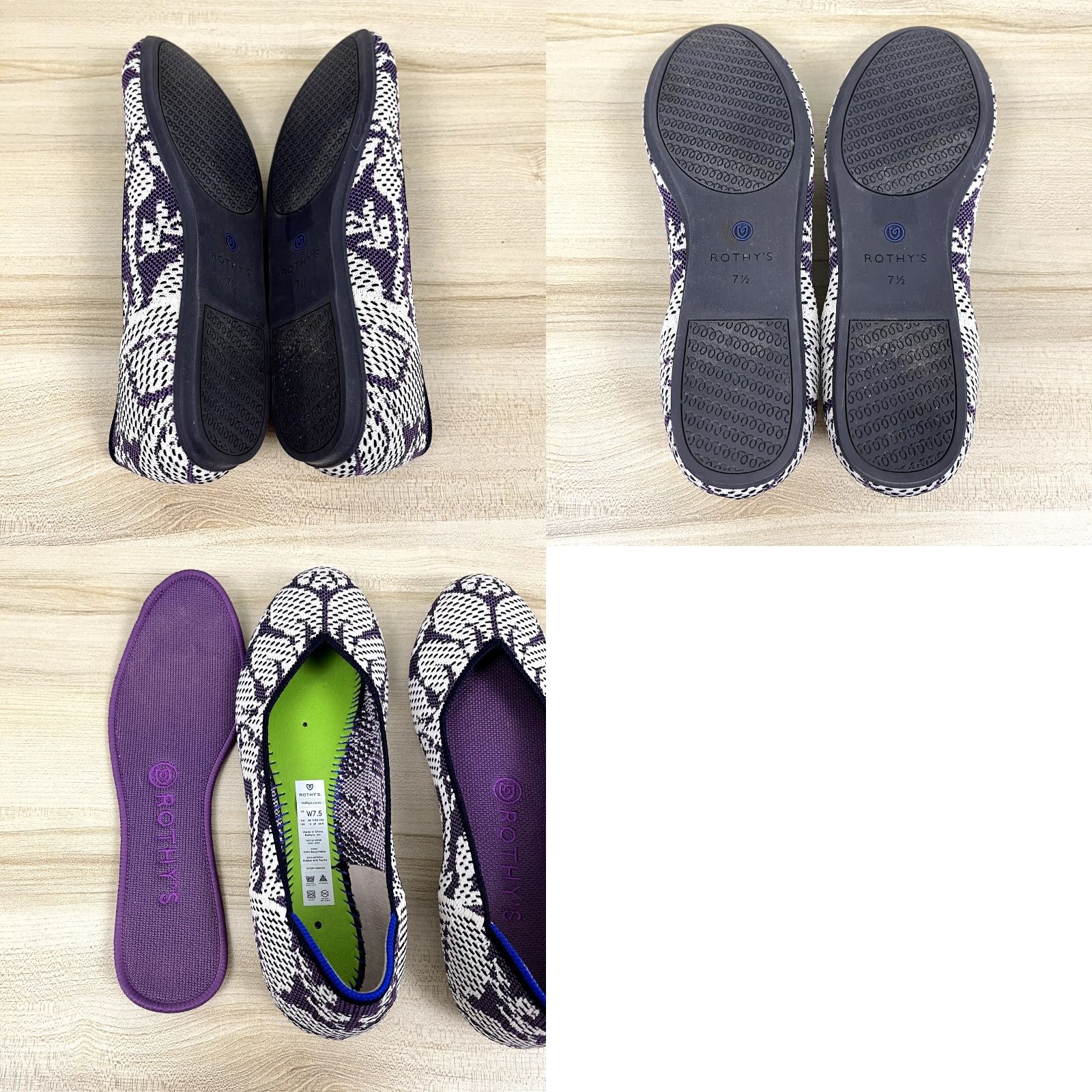 Vintage ROTHYS Ballet Flat Women 8.5 Wisteria Purple White Round Toe Slip On Career Casual Workwear Size US 5 / IT 35 - 8 Thumbnail