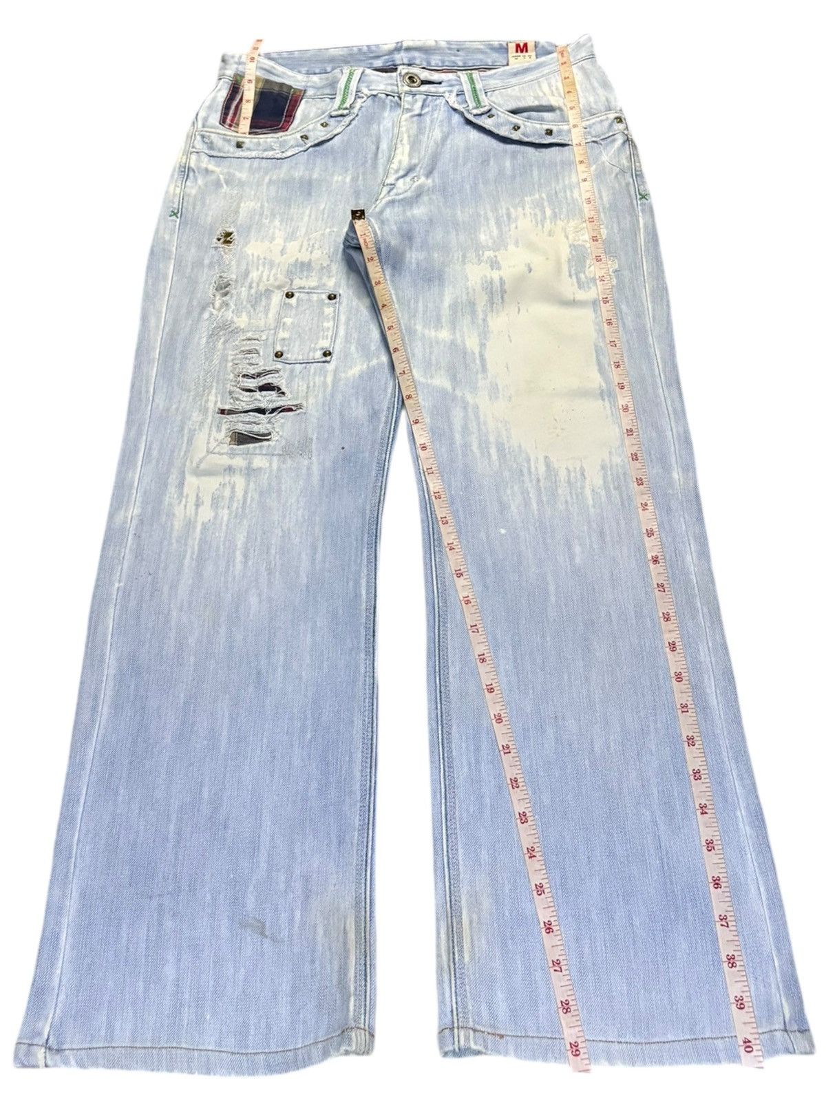 Japanese Brand Vintage Japanese Brand Bleach Wash Stud Patched Baggy Jeans Size US 32 / EU 48 - 13 Thumbnail