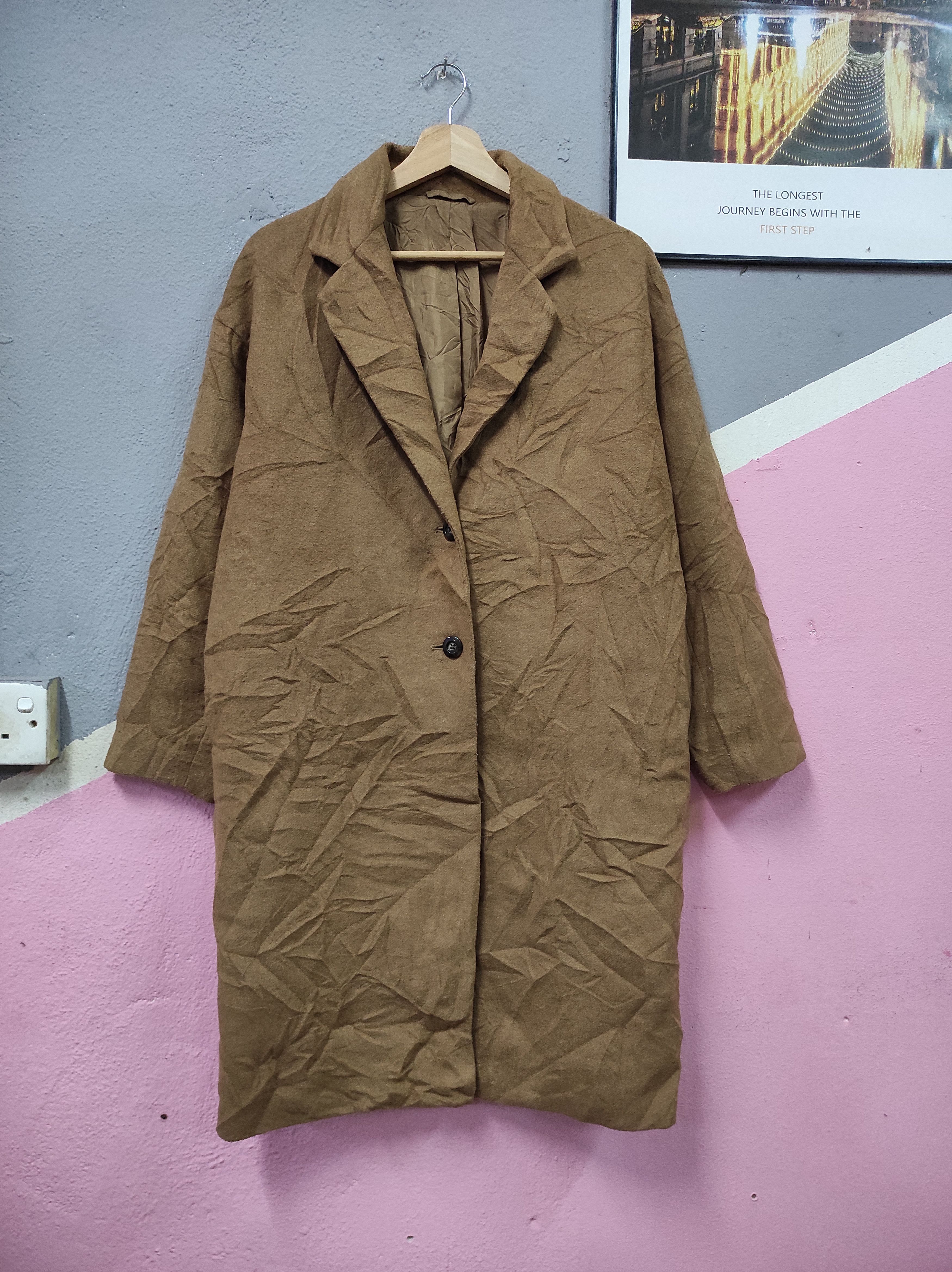 image of Gu Brown Wool Overcoat Coat Long Jacket, Men's (Size Medium)