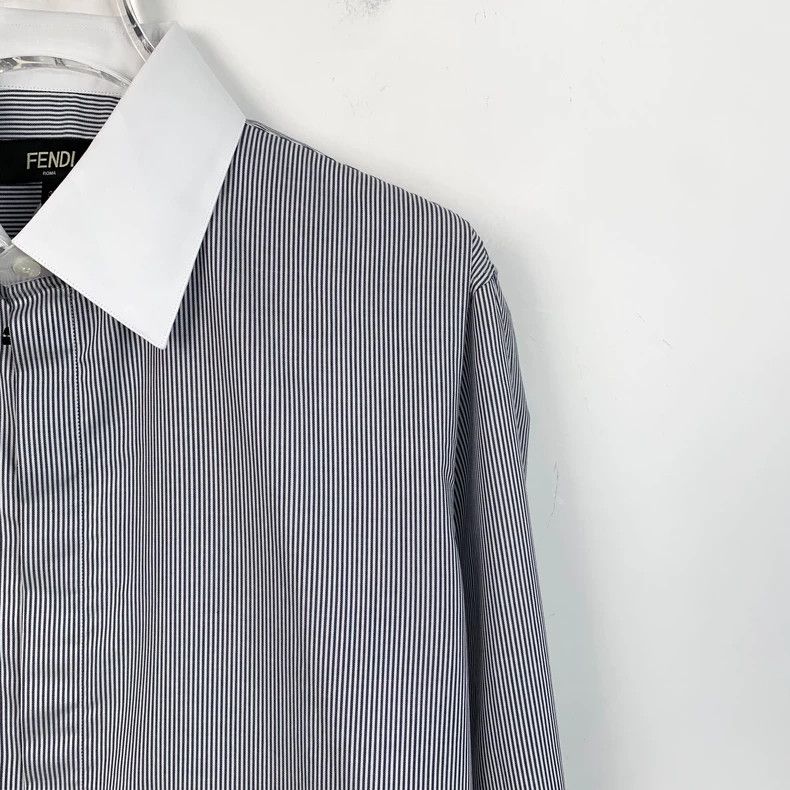 Fendi FENDI size 37 Blue logo embroidered spread collar striped c Size US M / EU 48-50 / 2 - 3 Thumbnail