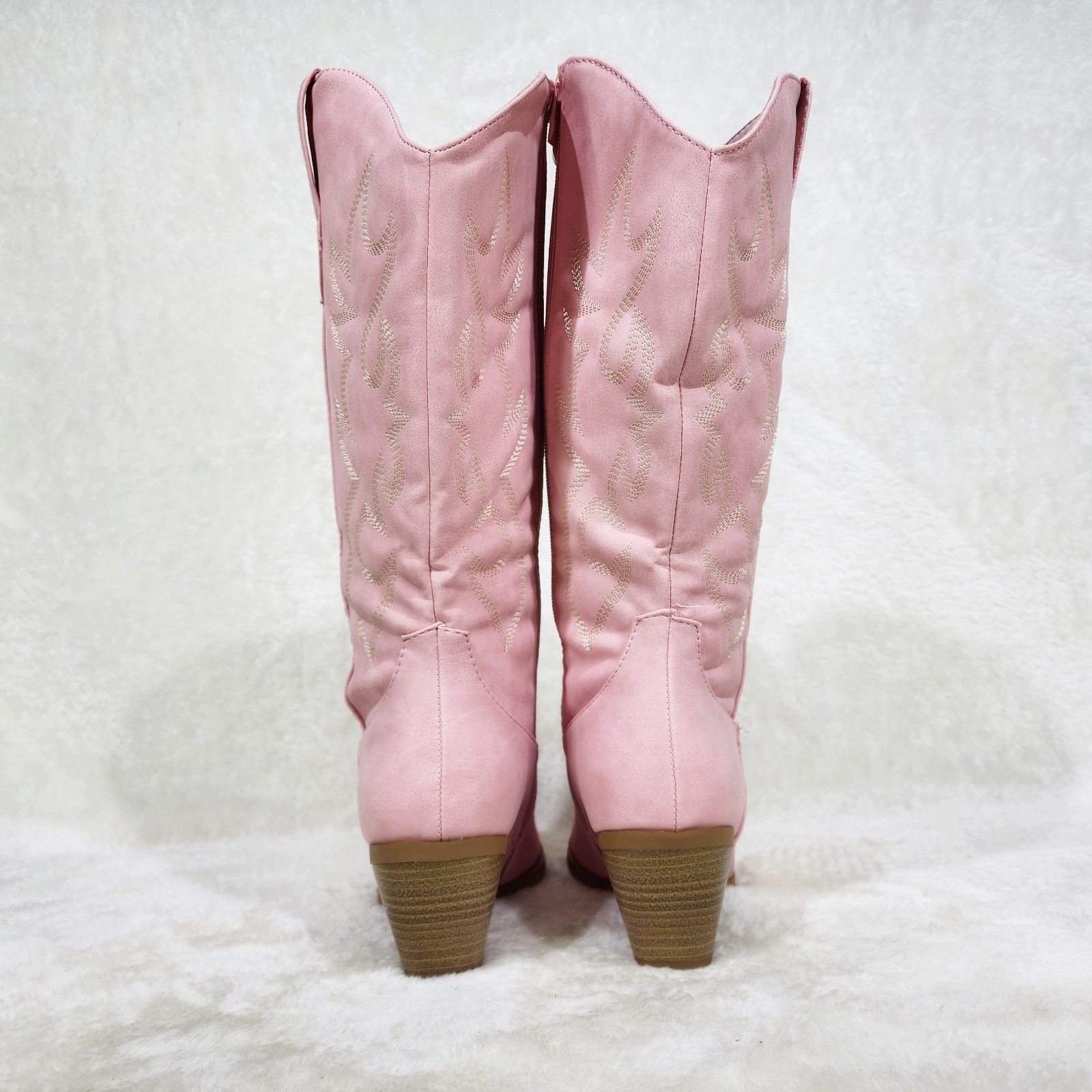 Other Dusty Pink Leatherette Country Western Cowgirl Knee Boots Size US 7.5 / IT 37.5 - 7 Thumbnail