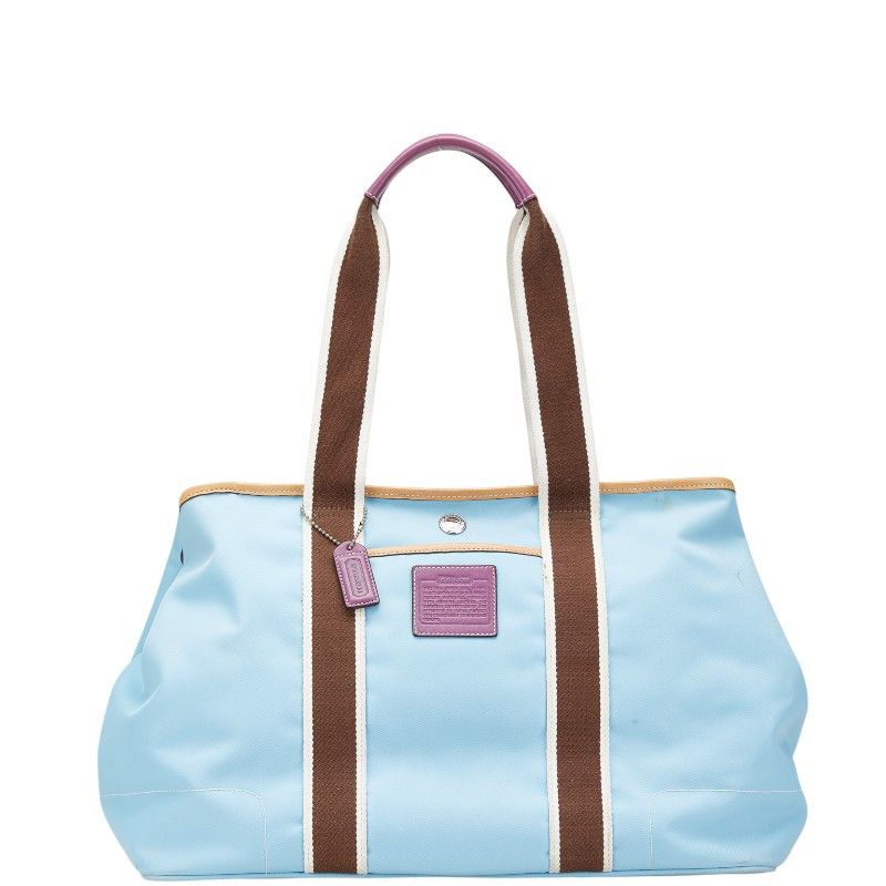 Coach Coach Nylon Leather Hamptons Weekend 2Way Bag Leather Shoulder Bag in Blue, Women's