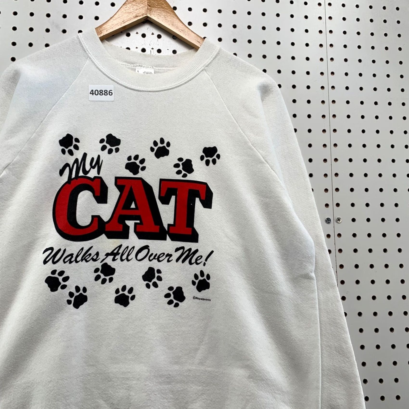 Fruit Of The Loom VINTAGE Nike Sweatshirt Mens L White 90s Cat Funny Paw Print (Walks Over Me) Size US L / EU 52-54 / 3 - 7 Thumbnail