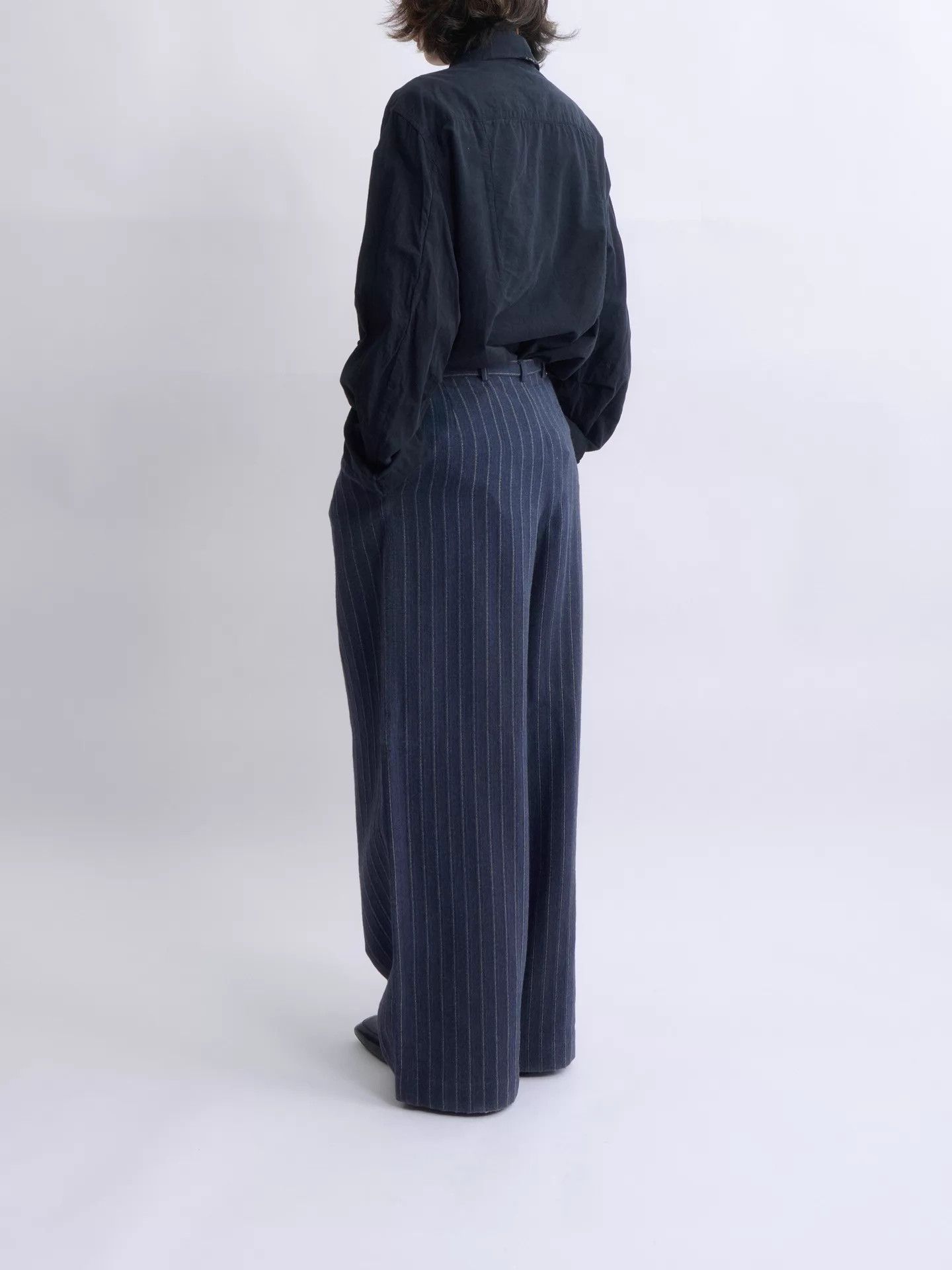 Kenzo KENZO 80s Navy Striped Wool Wide Leg Trousers Size 26" / US 2 / IT 38 - 4 Thumbnail