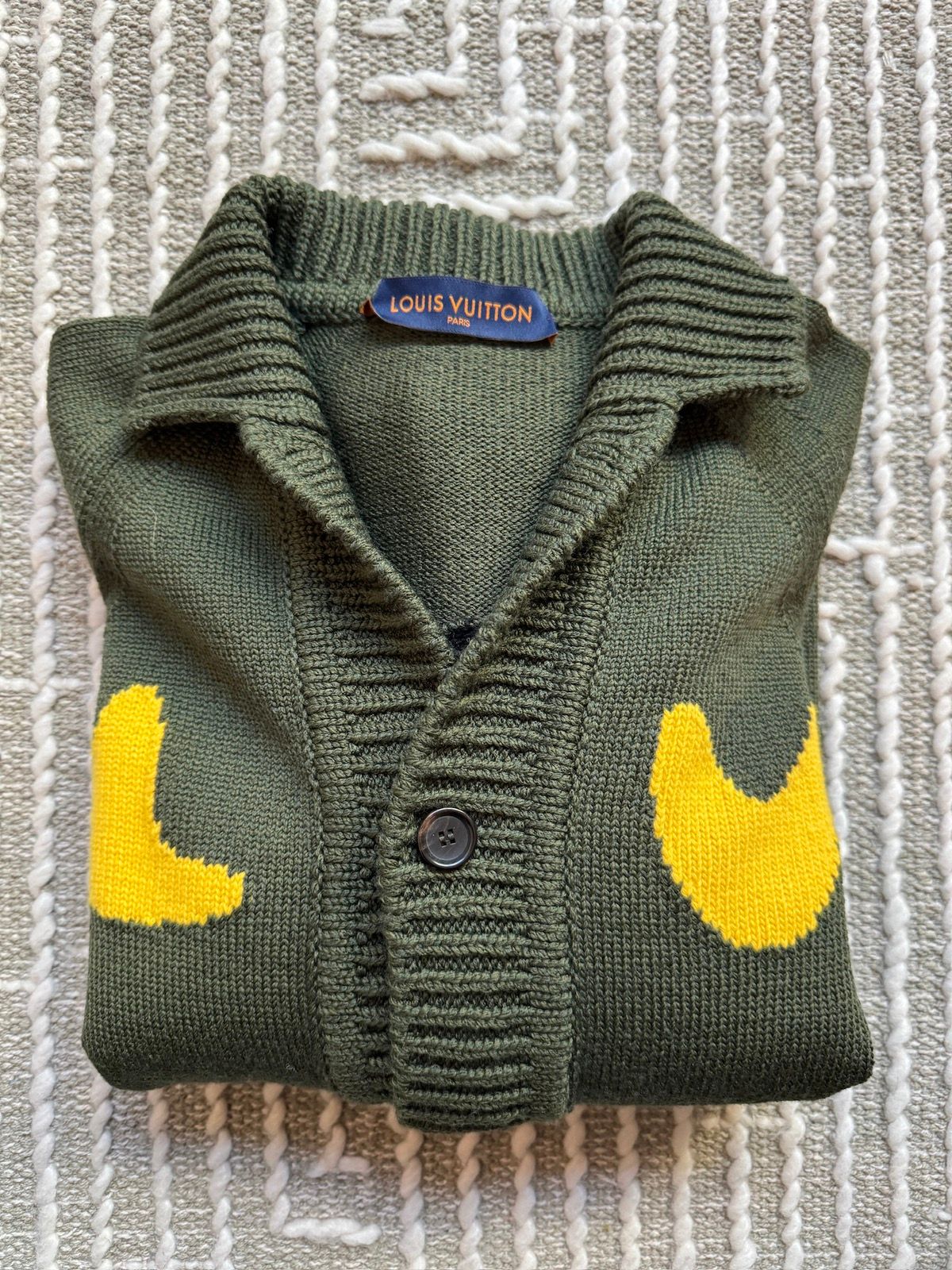 Pre-owned Louis Vuitton X Nigo Tiger Knit Cardigan In Khaki