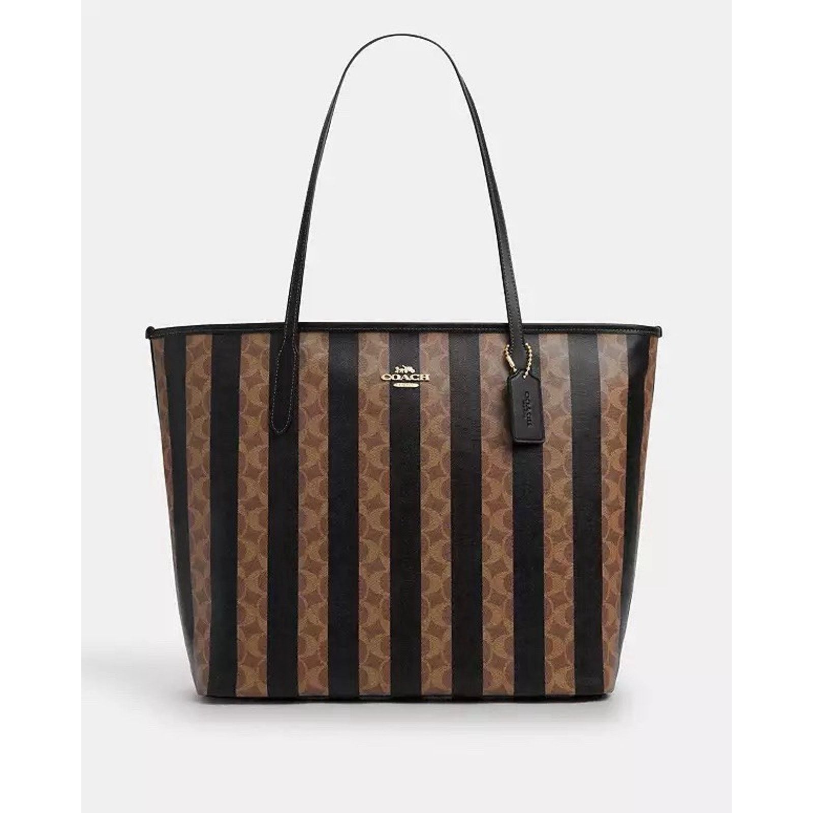 Coach NWT Coach Large City Tote Bag Signature Stripe CBI03 Walnut Size ONE SIZE - 6 Thumbnail