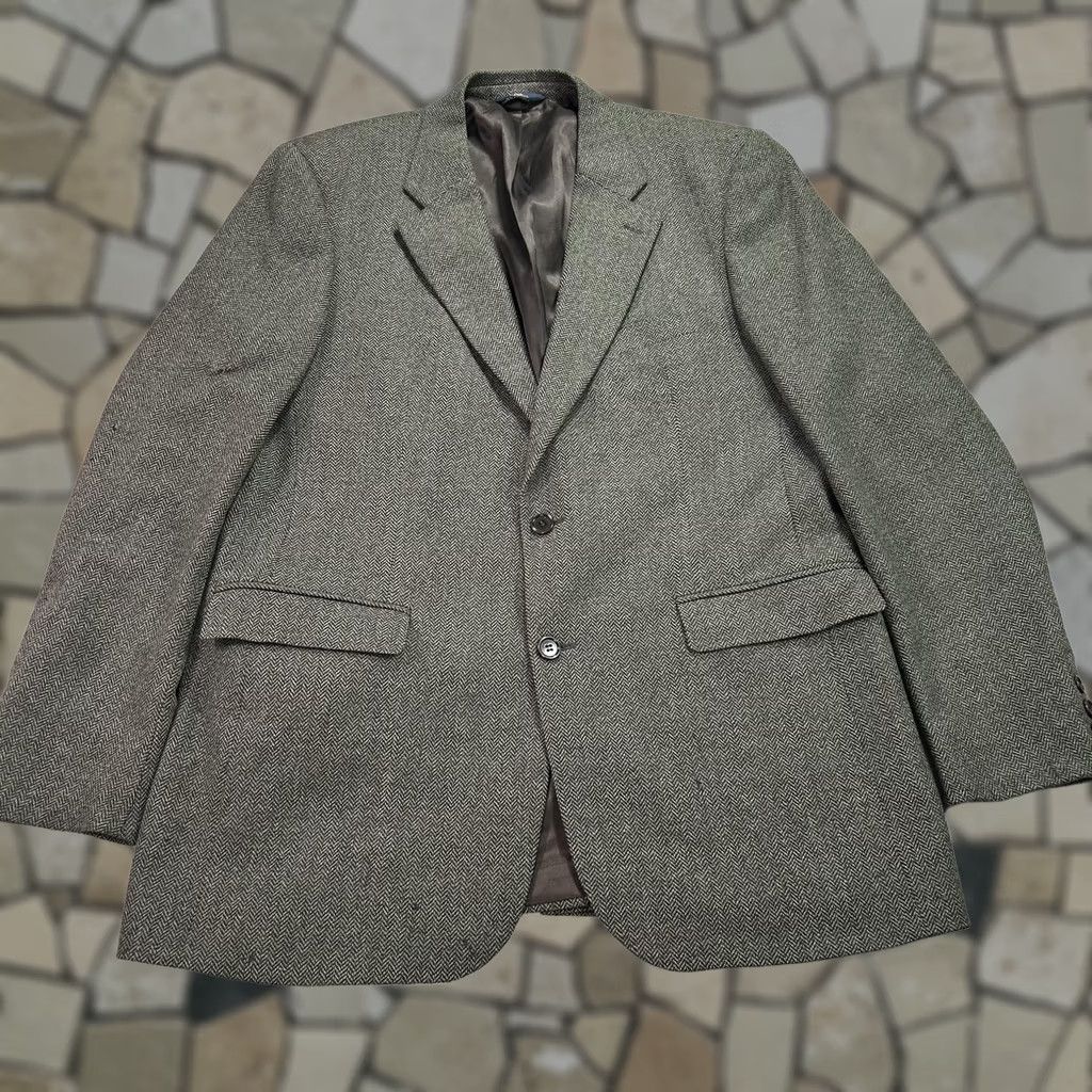 Brooks Brothers Brooks Brothers 346 Mens Blazer Sport Coat Jacket Long Wool Tweed Herringbone Brown Notch Lapel Two-Button 44L Size 44R - 1 Thumbnail