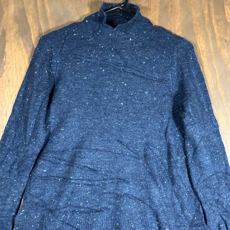 Loft LOFT Sweater Navy Blue Speckled Mock Neck Long Sleeve Small Womens Regular Knit Pullover Fall Winter Casual Workwear Size S / US 4 / IT 40 - 2 Thumbnail