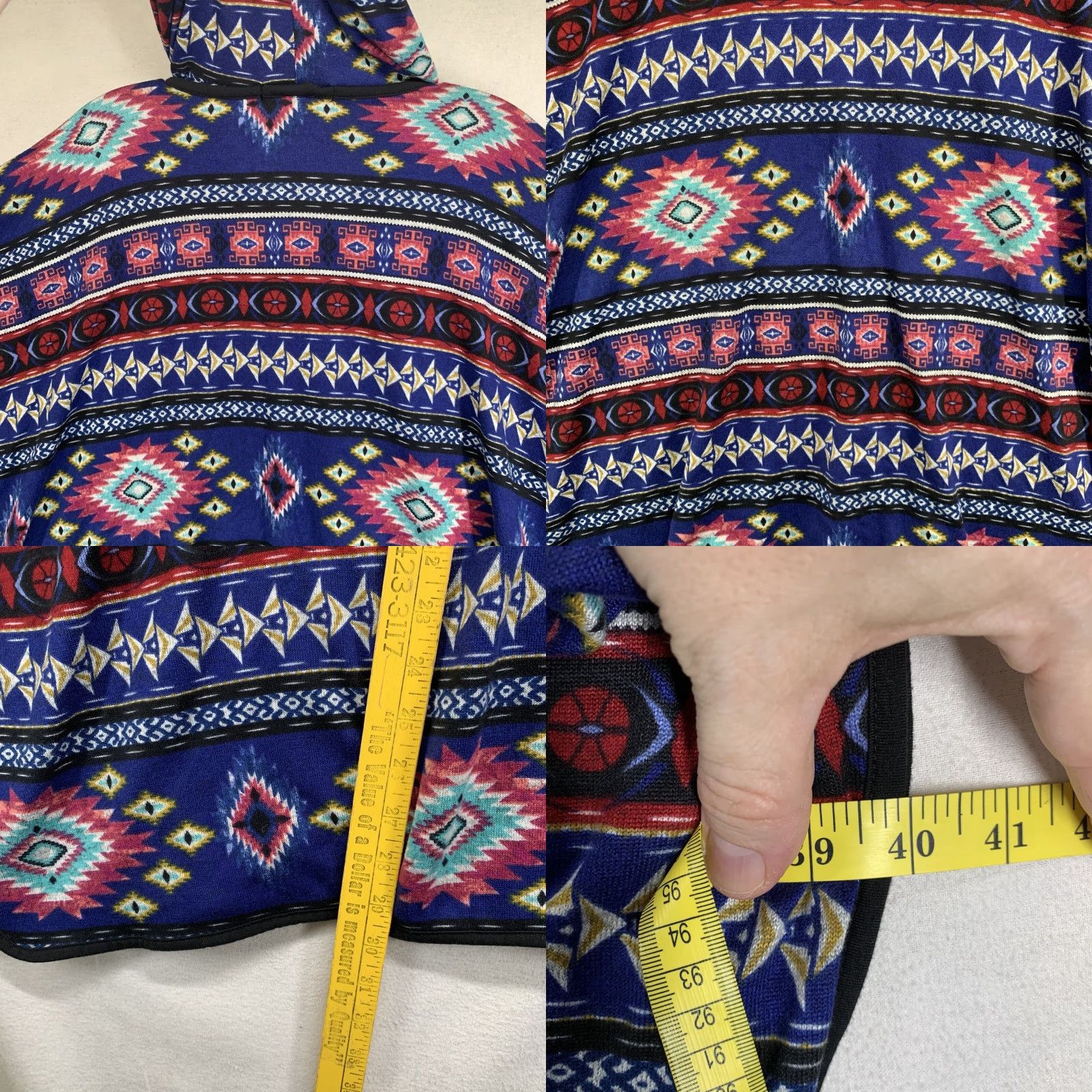 Vintage Woman’s Beach Pancho Hoodie All Over Tribal Print Lightweight Medium Beach Ready Size M / US 6-8 / IT 42-44 - 10 Thumbnail