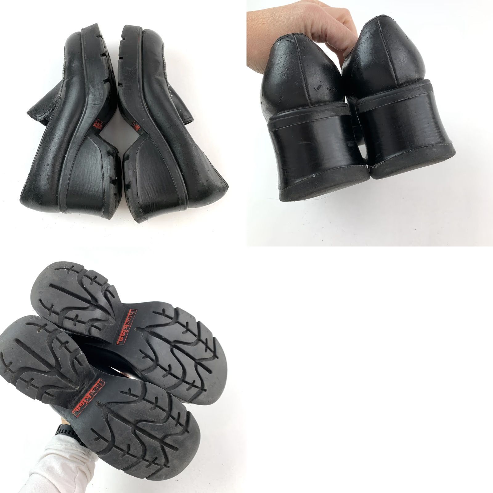Vintage VINTAGE First Kiss Leather Platform Loafers Women Read First Kiss Black Slip-On 7.5 Round Toe Platform Chunky Heel 3.5in Y2K Grunge 90s Vintage Womens Size US 8 / IT 38 - 8 Thumbnail