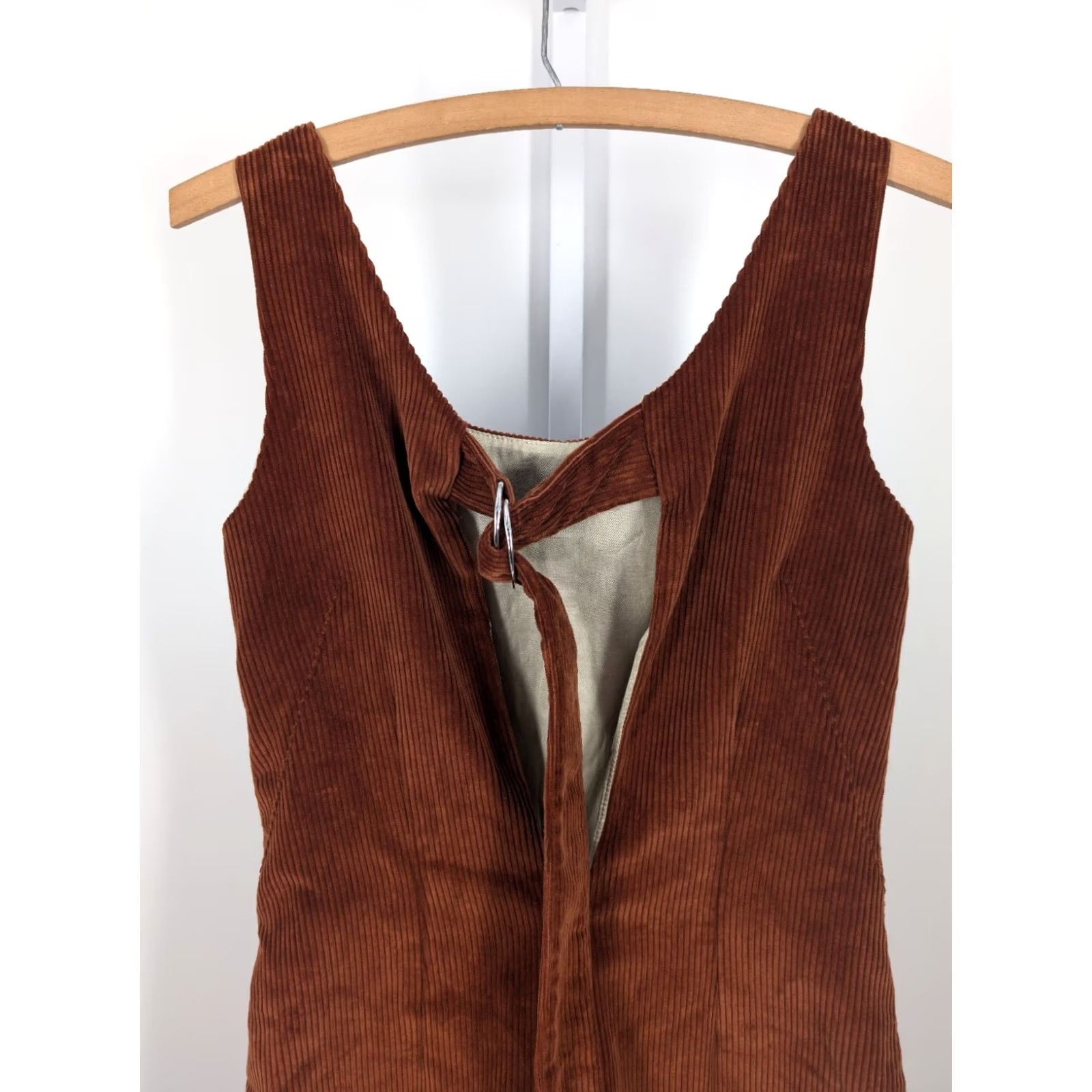 Vintage Lorod NYC Brown Corduroy D Ring Back Strap Dress Womens Pencil Knee Length Sleeveless Zip 0 Regular gBBri t9a Size XS / US 0-2 / IT 36-38 - 5 Thumbnail