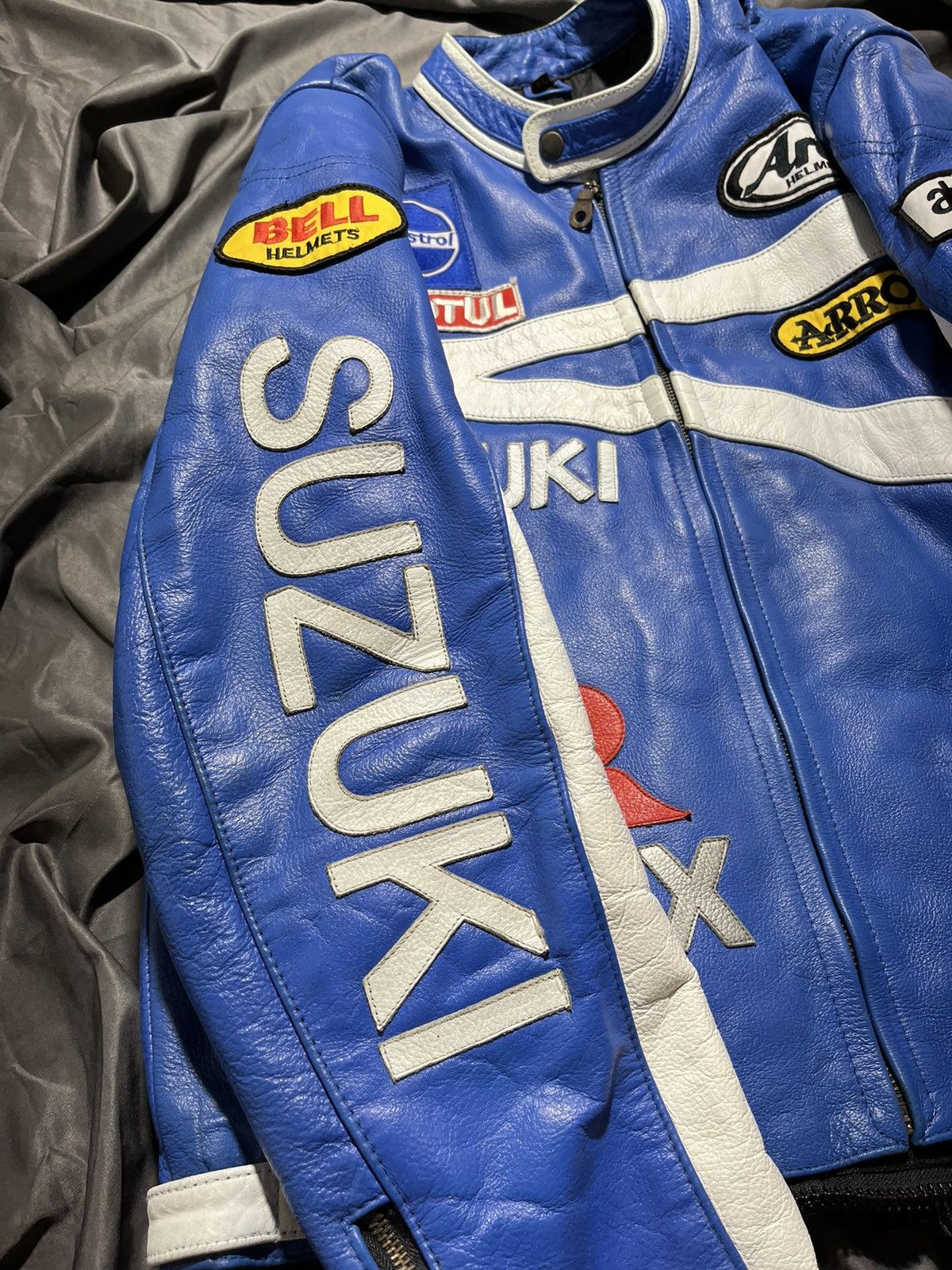 Japanese Brand Vintage Suzuki racing MOTO suit big multi Logo real leather Size US XL / EU 56 / 4 - 4 Thumbnail