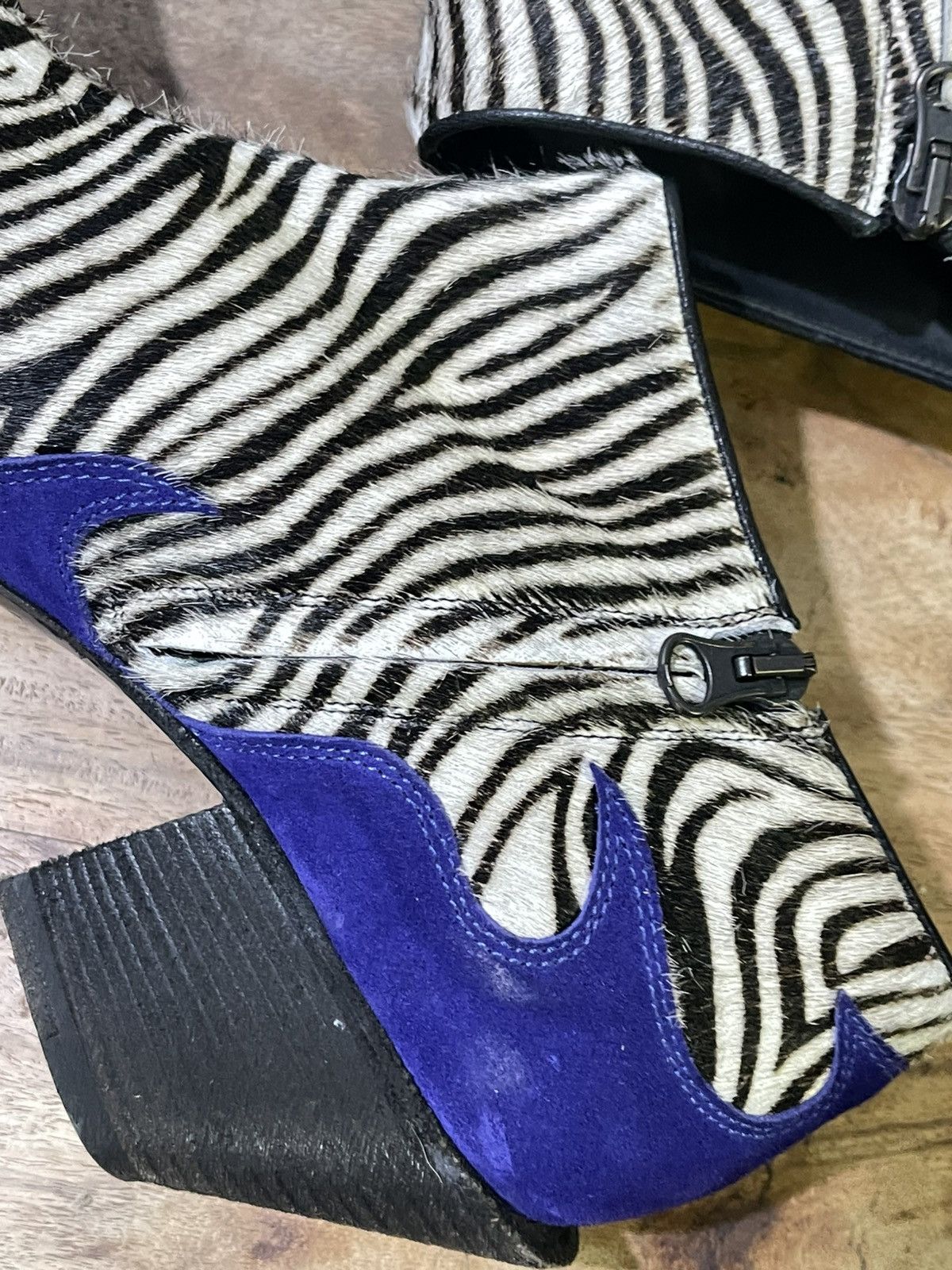 Haider Ackermann SS16 Zebra Ponyhair and Blue Suede Flame Booties Size US 11 / IT 41 - 15 Thumbnail