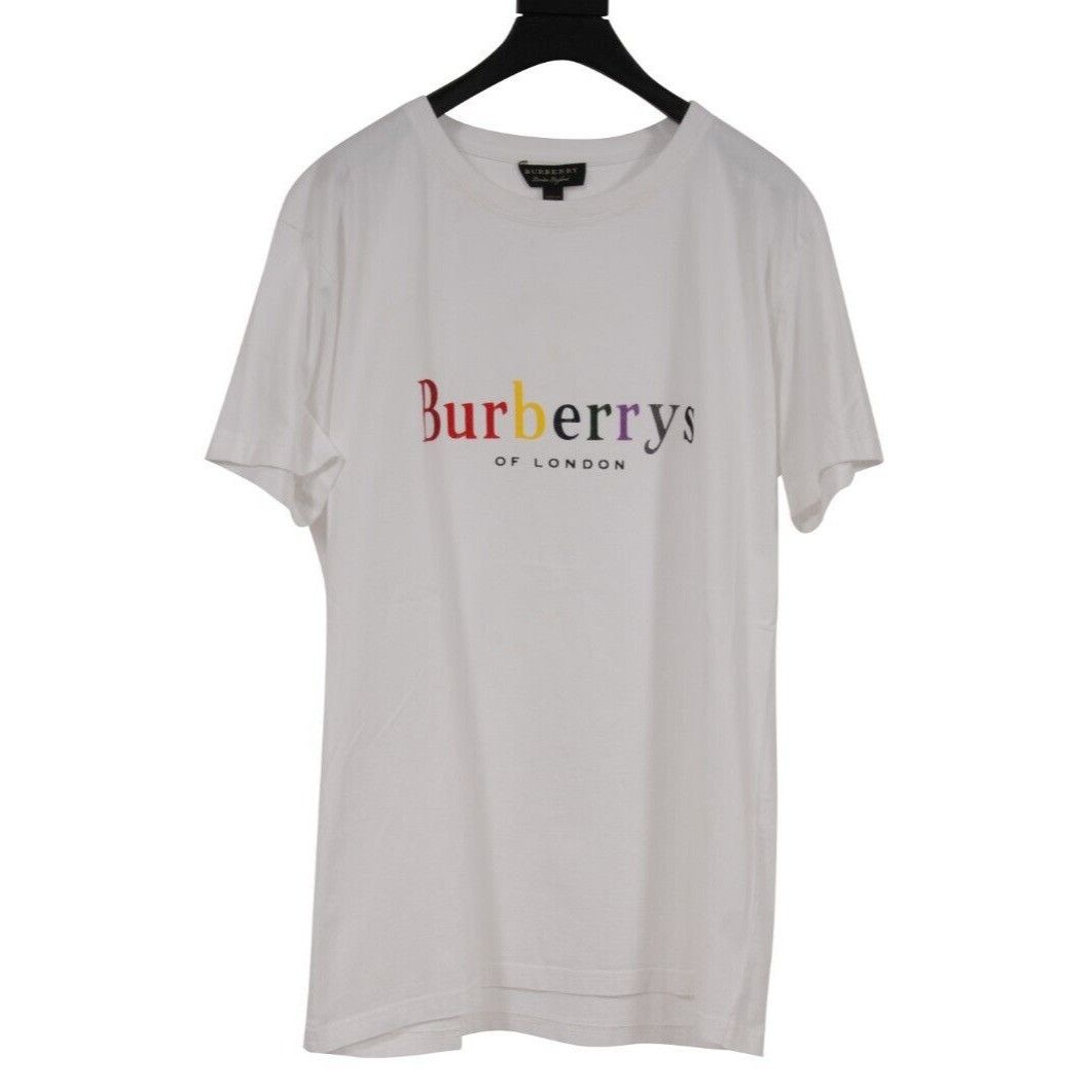image of Rainbow Burberrys Logo T Shirt White, Men's (Size Large)