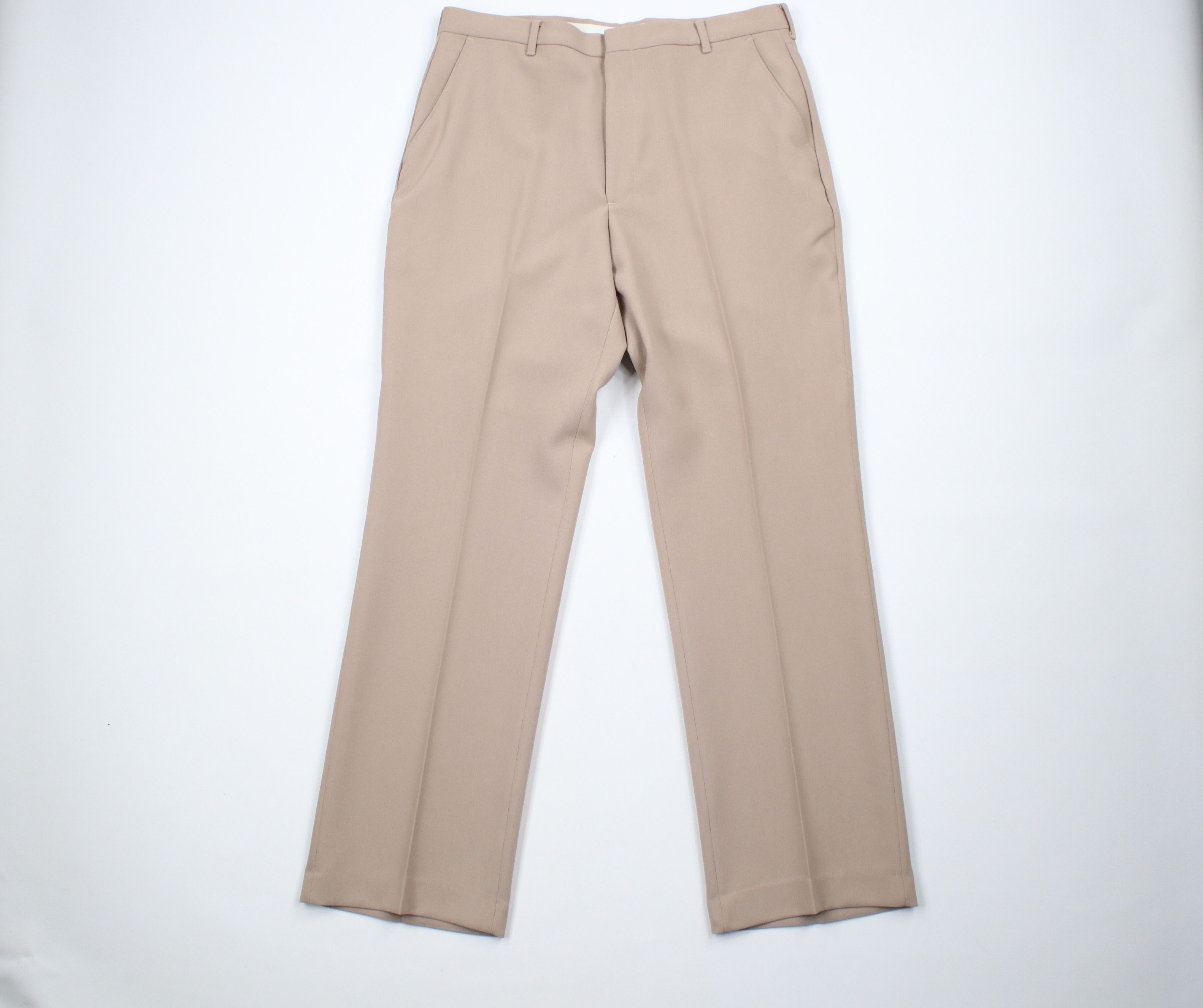 image of Vintage 70's Blend Knit Wide Leg Bell Bottoms Pants Beige Usa, Men's (Size 34)