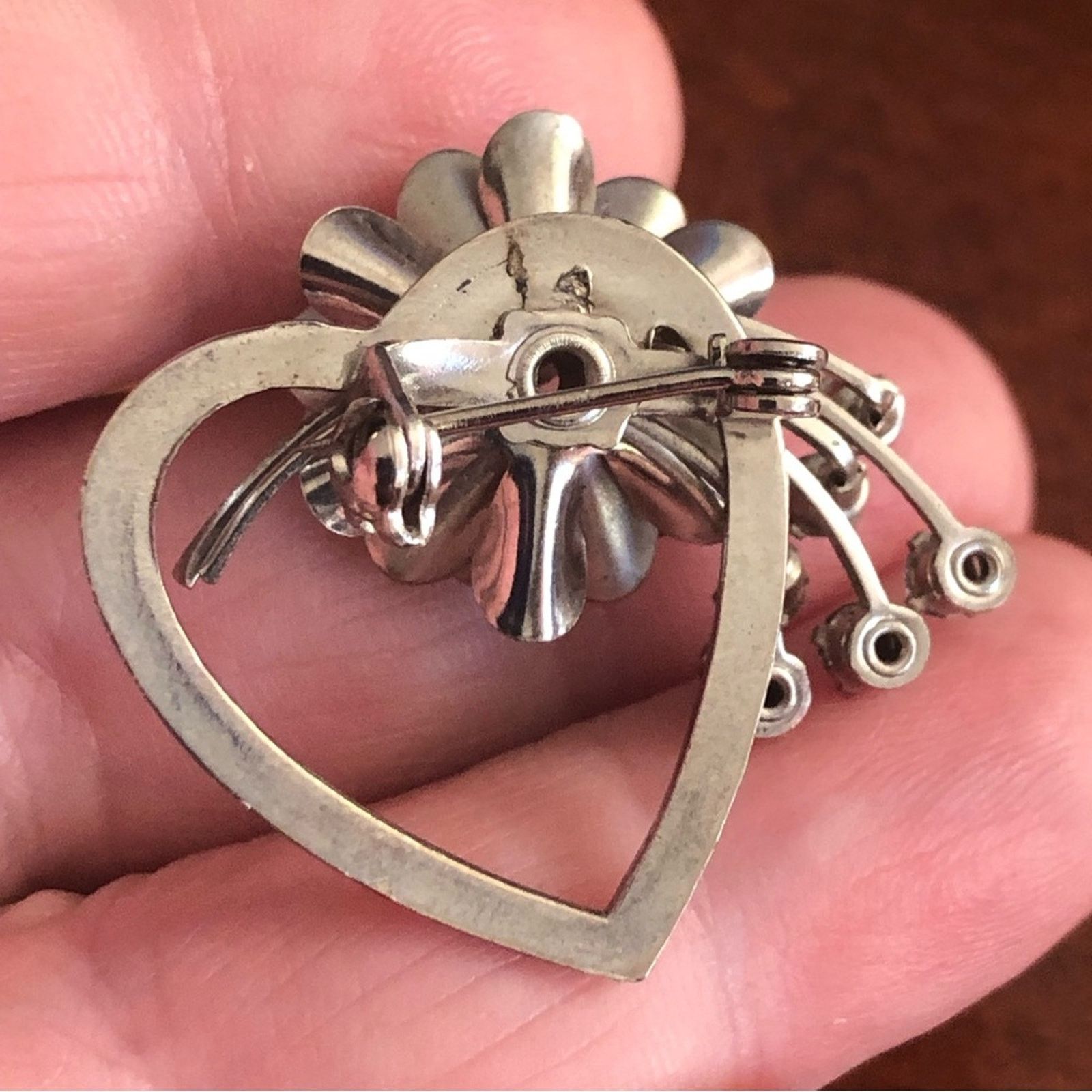 Vintage Vintage silver plated floral design blue stone brooch pin Size ONE SIZE - 4 Thumbnail