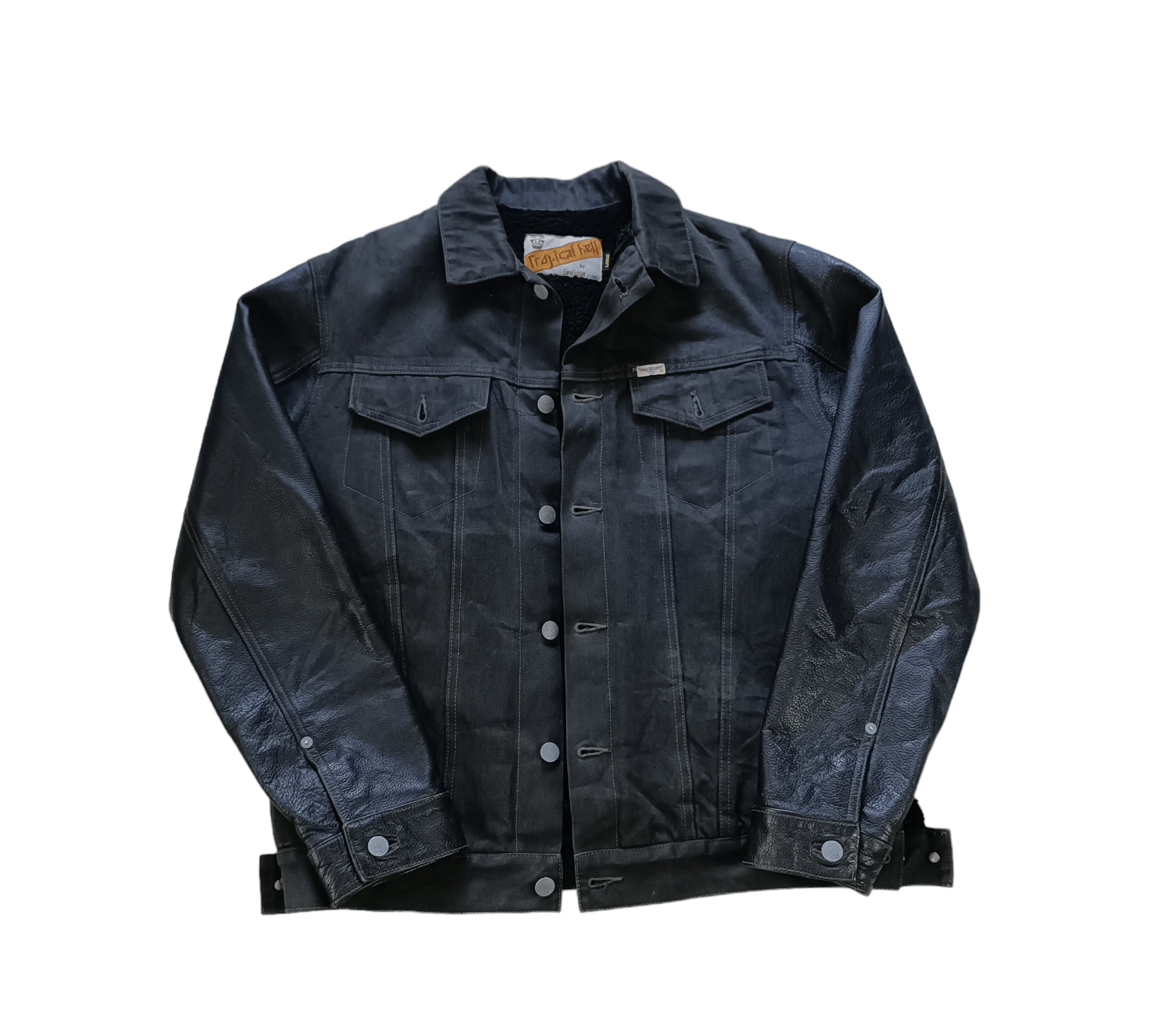 Denim Jacket TROPICAL HELL By CoreFighter Leather Sleeves Trucker 