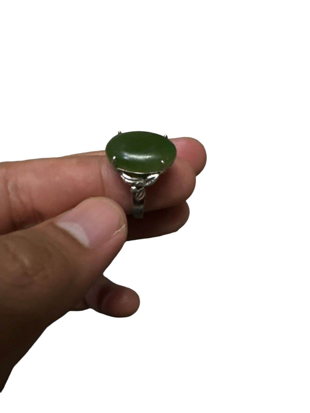 Jewelry × Sterling Silver × Vintage GREEN JADE GEMSTONE RING Size ONE SIZE - 2 Thumbnail