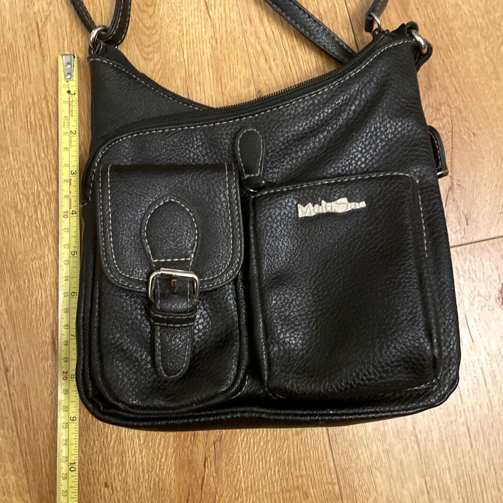 Vintage VINTAGE MultiSac Crossbody Purse Black Faux Leather Medium Adjustable Travel Roomy Women XS? Size ONE SIZE - 5 Thumbnail