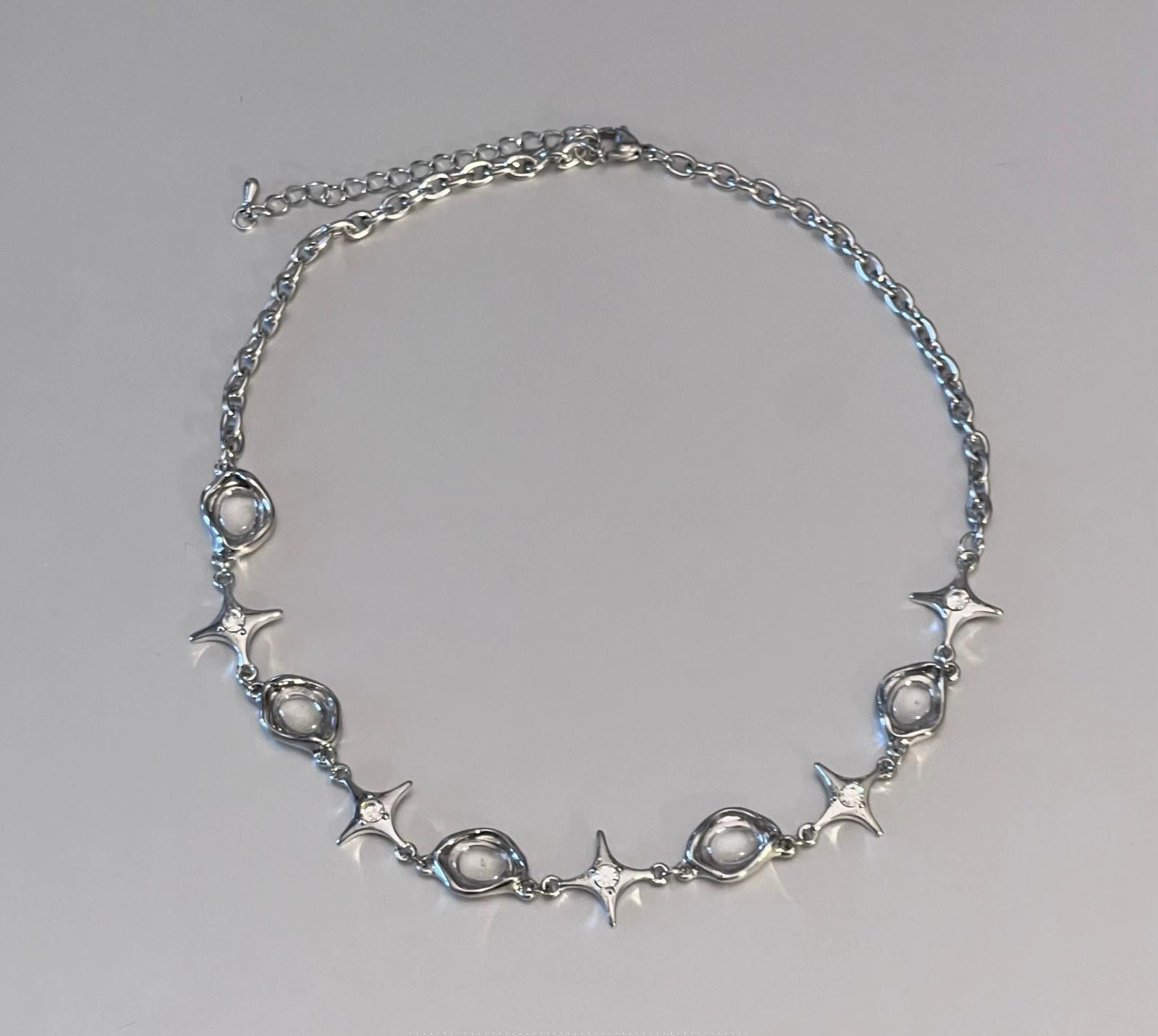 Vintage Silver Star Link Chain Necklace, Modern Silver Jewelry Size ONE SIZE - 3 Thumbnail
