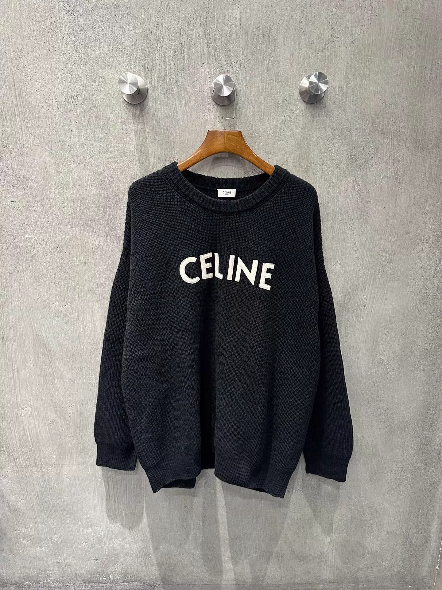Celine CELINE Black Logo Knit Sweater S 98 New Oversized Size S / US 4 / IT 40 - 1 Thumbnail