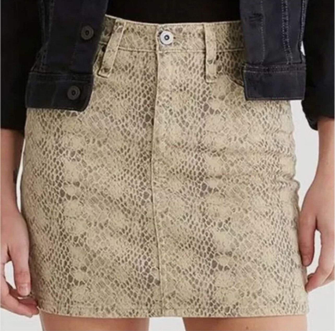 AG Adriano Goldschmied AG ADRIANO GOLDSCHMIED The Vera Snakeskin Print Mini Skirt Size 42" / US 20 - 1 Thumbnail